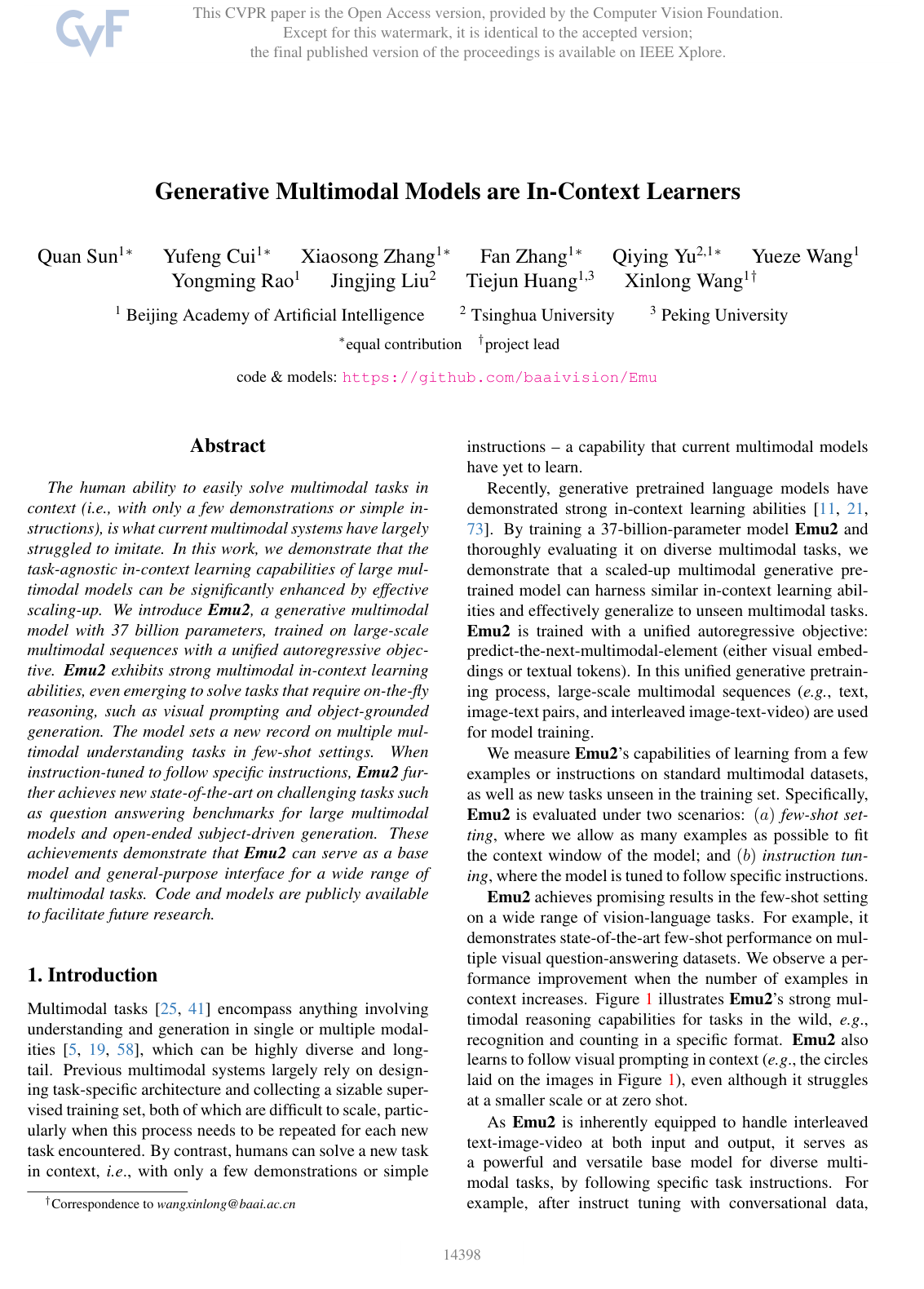 Cover for Generative Multimodal Models are In-Context Learners
