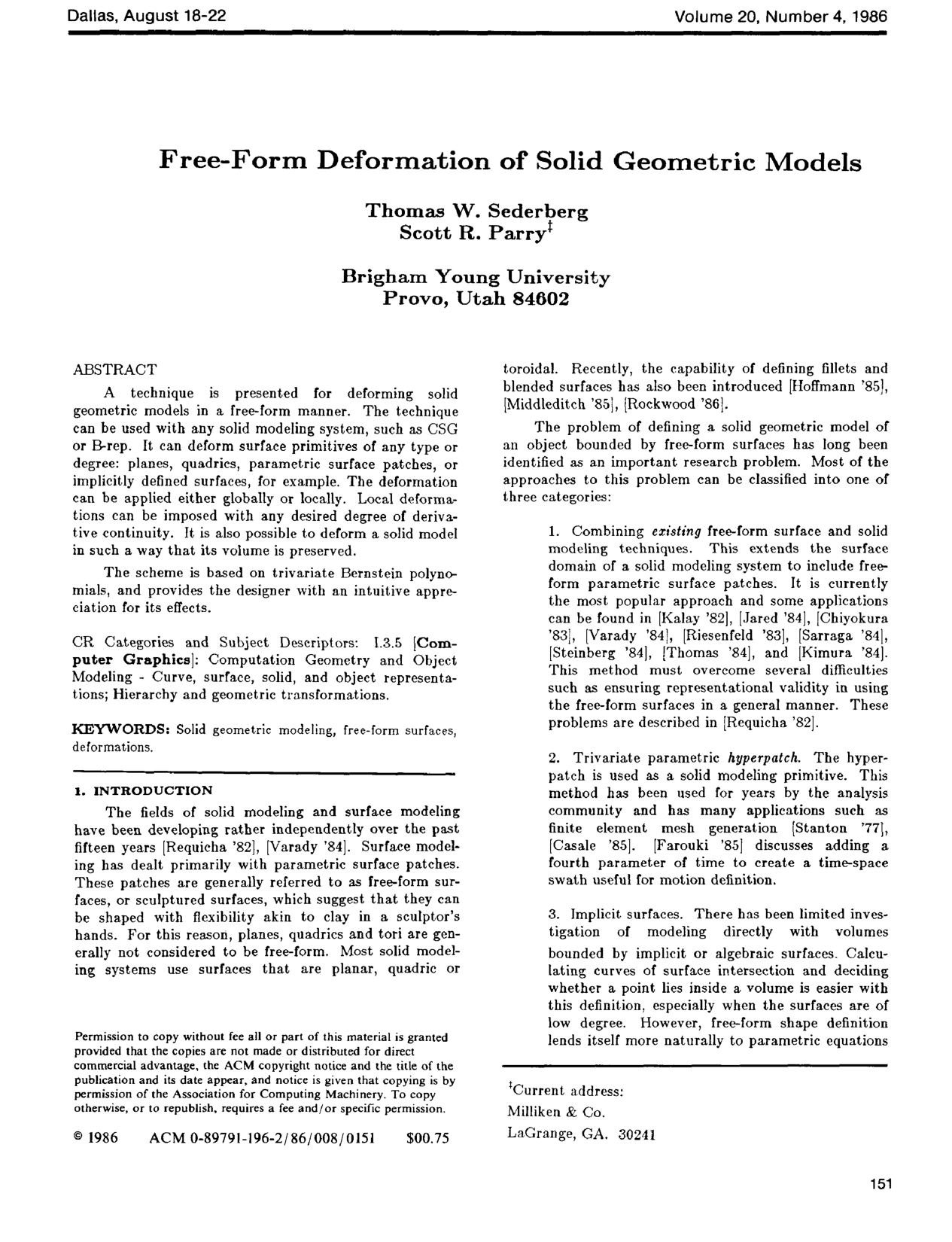 Cover for Free-form deformation of solid geometric models