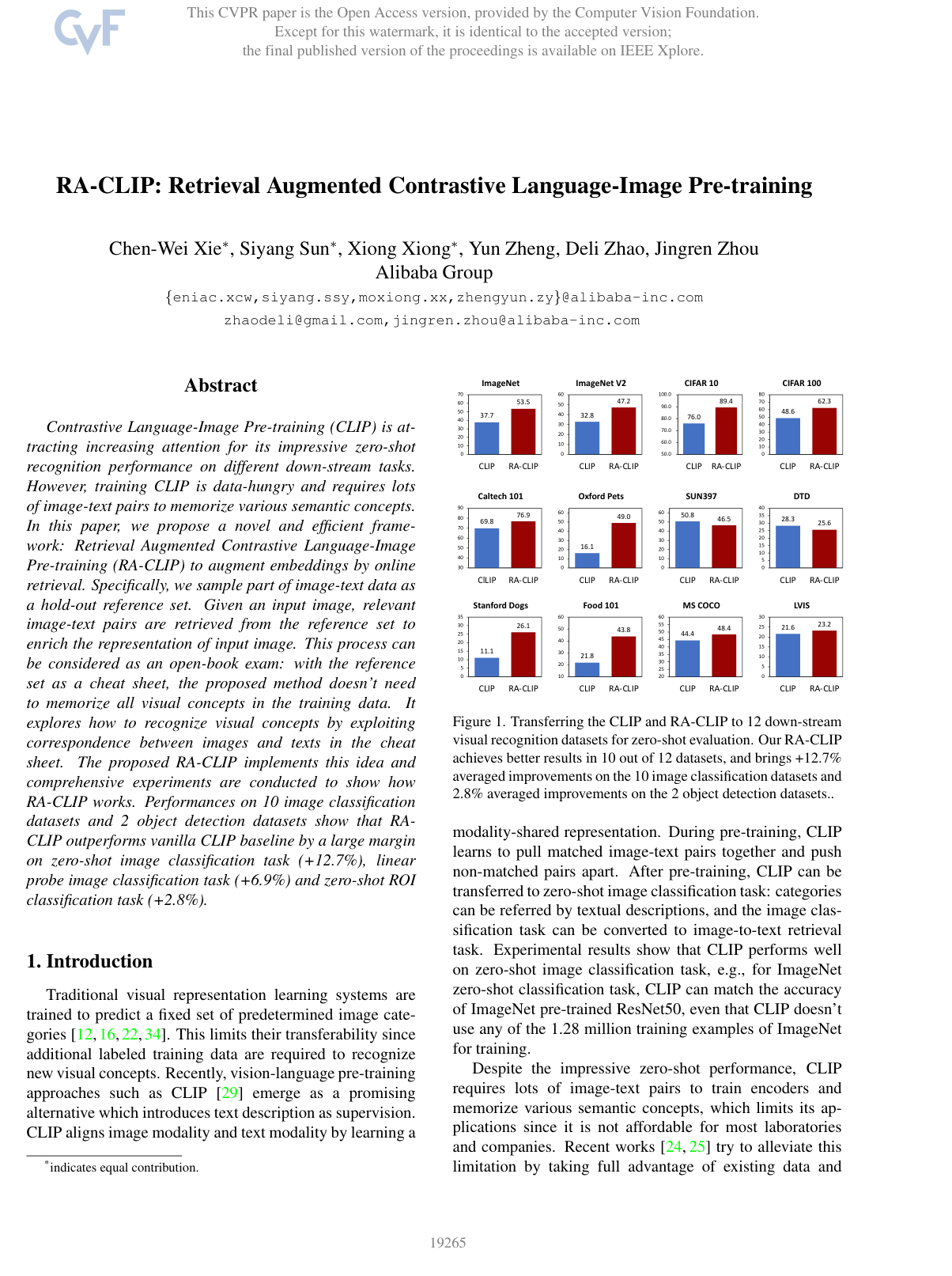 RA-CLIP: Retrieval Augmented Contrastive Language-Image Pre-Training
