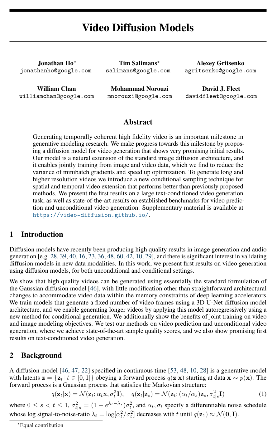 Video Diffusion Models