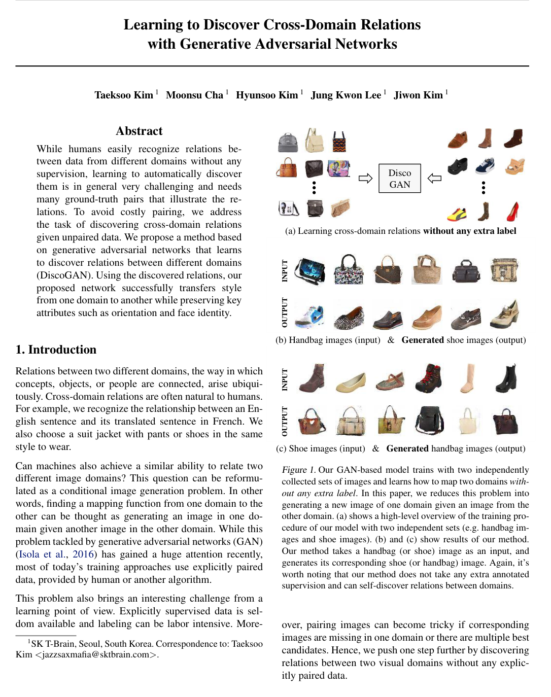 Cover for Learning to Discover Cross-Domain Relations with Generative Adversarial Networks