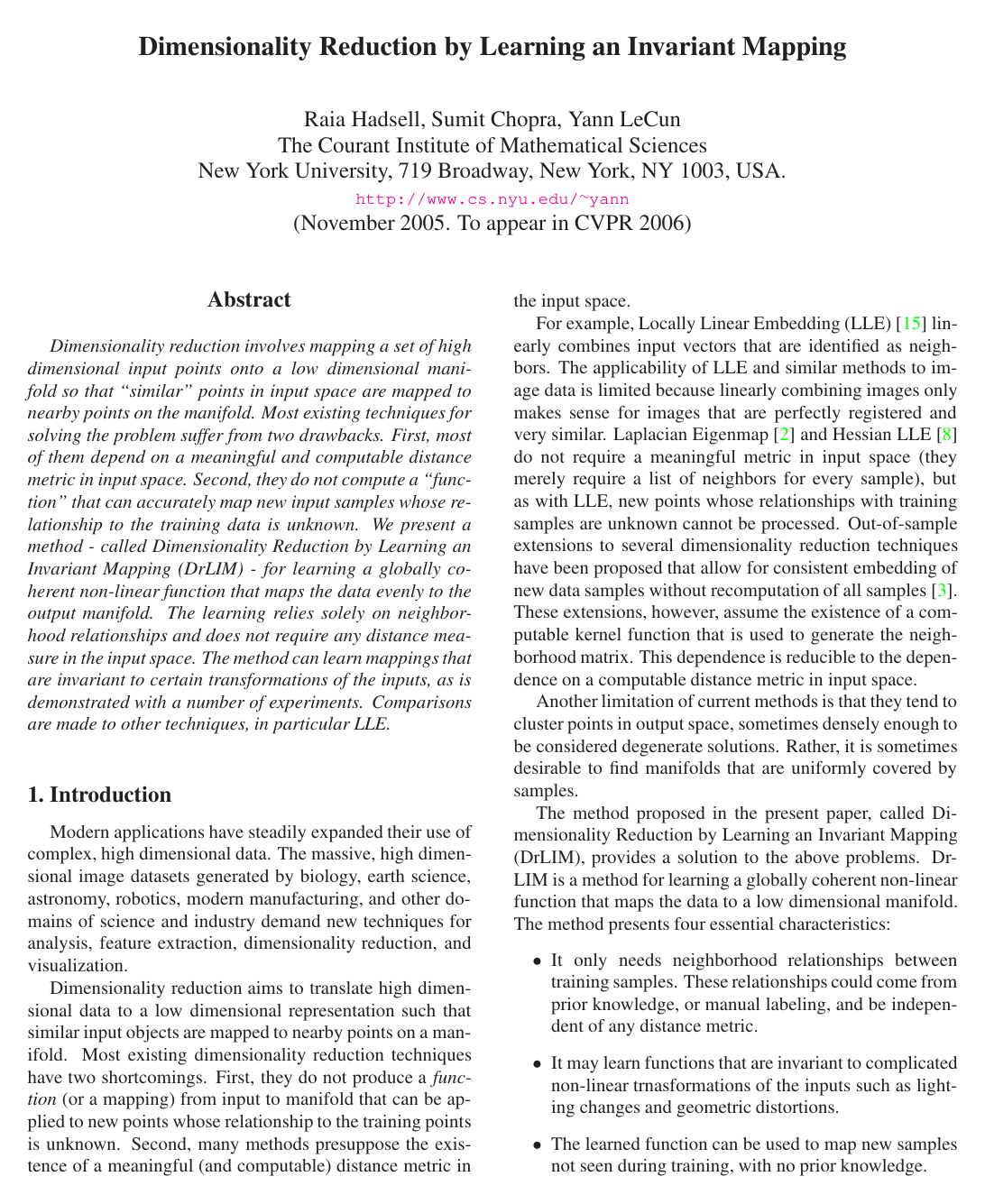 Dimensionality Reduction by Learning an Invariant Mapping