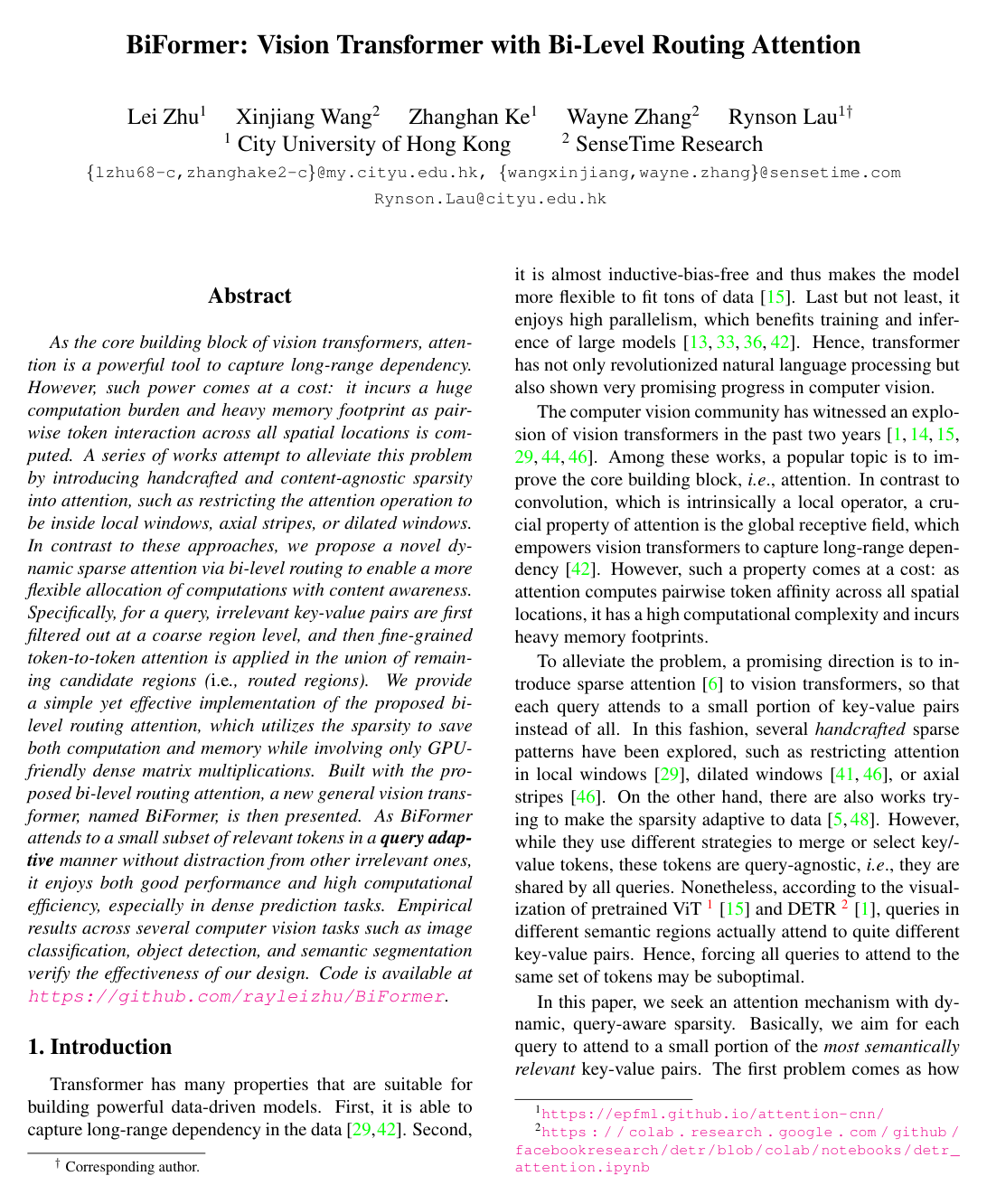 Cover for BiFormer: Vision Transformer with Bi-Level Routing Attention