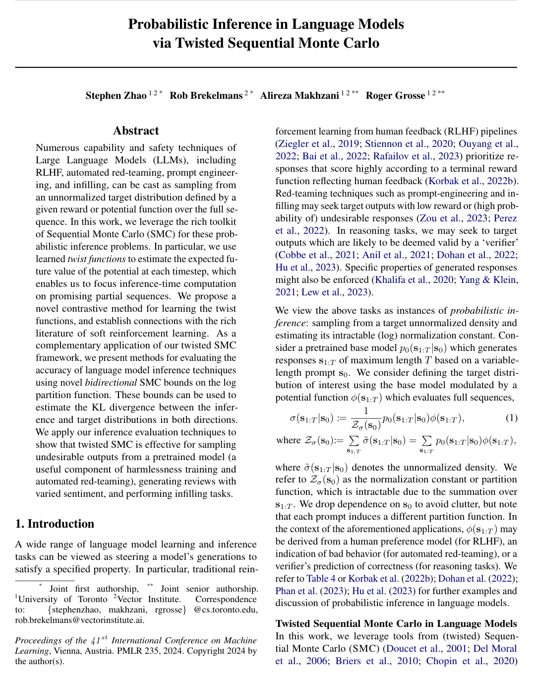 Probabilistic Inference in Language Models via Twisted Sequential Monte Carlo