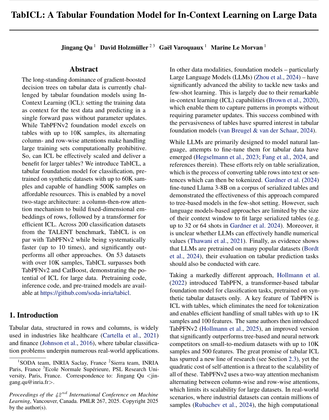TabICL: A Tabular Foundation Model for In-Context Learning on Large Data