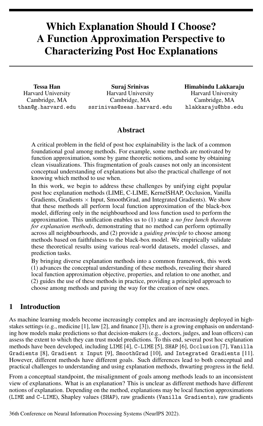 Cover for Which Explanation Should I Choose? A Function Approximation Perspective to Characterizing Post Hoc Explanations