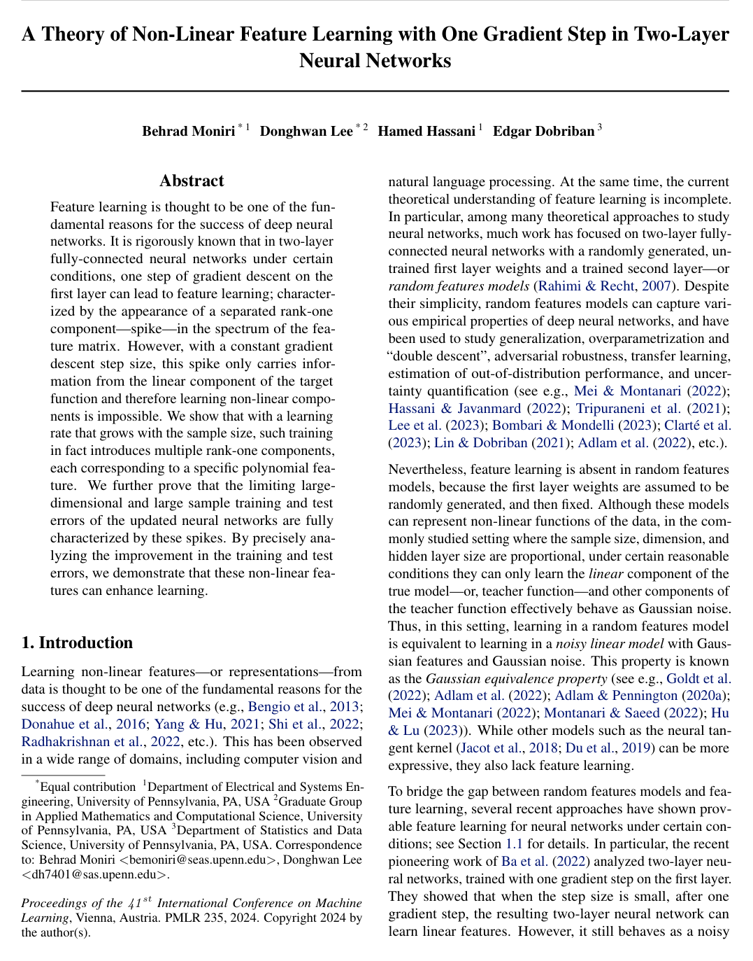 A Theory of Non-Linear Feature Learning with One Gradient Step in Two-Layer Neural Networks
