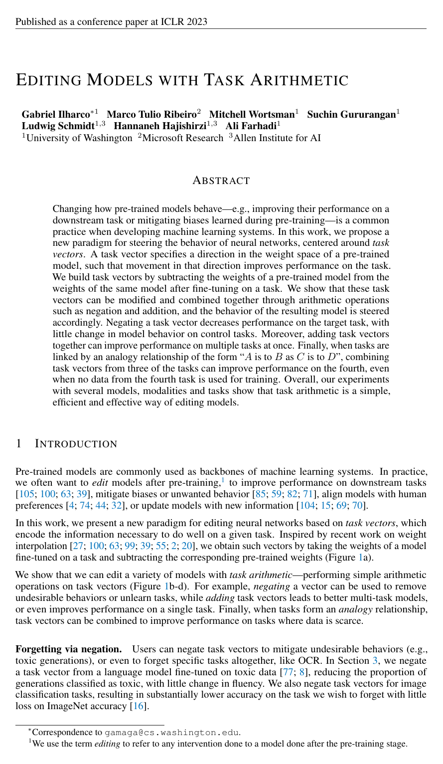Editing Models with Task Arithmetic