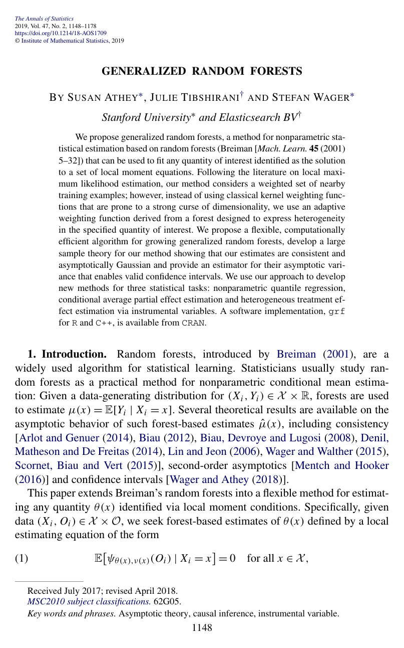 Generalized random forests – Read with an AI tutor