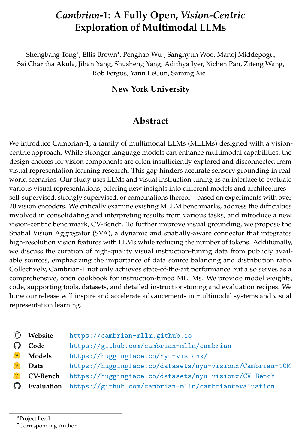 Cambrian-1: A Fully Open, Vision-Centric Exploration of Multimodal LLMs