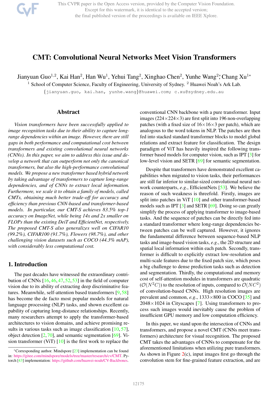 CMT: Convolutional Neural Networks Meet Vision Transformers