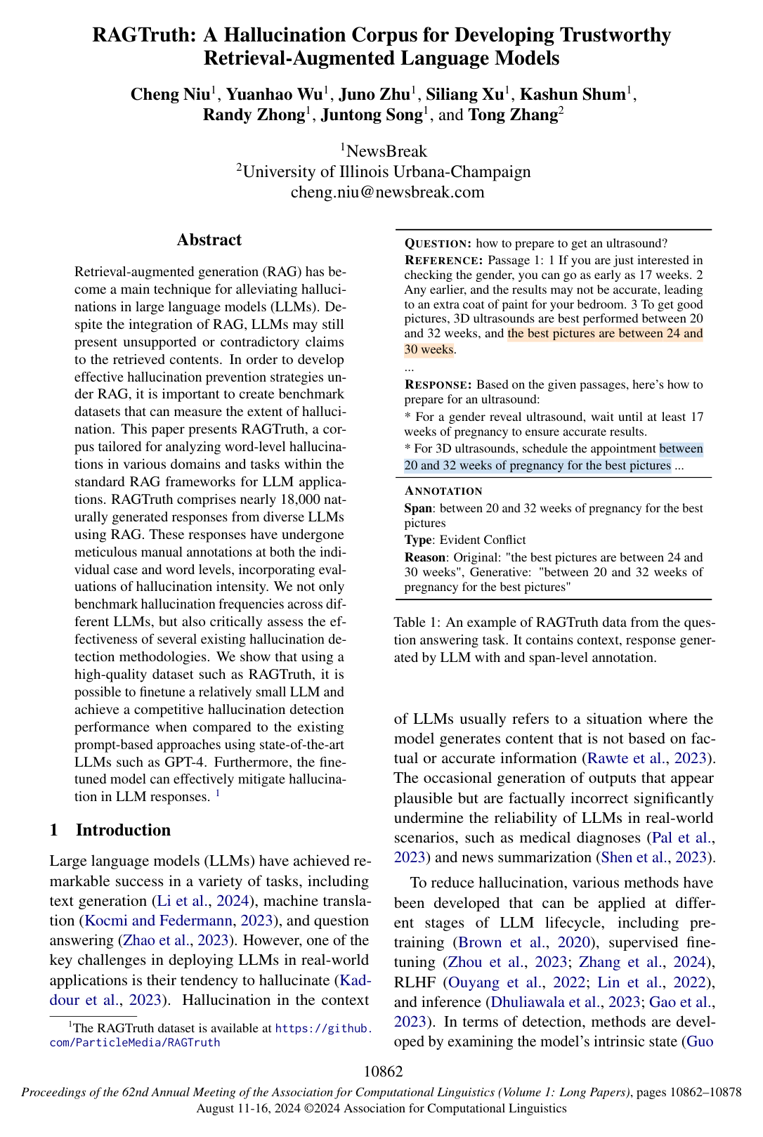 Cover for RAGTruth: A Hallucination Corpus for Developing Trustworthy Retrieval-Augmented Language Models