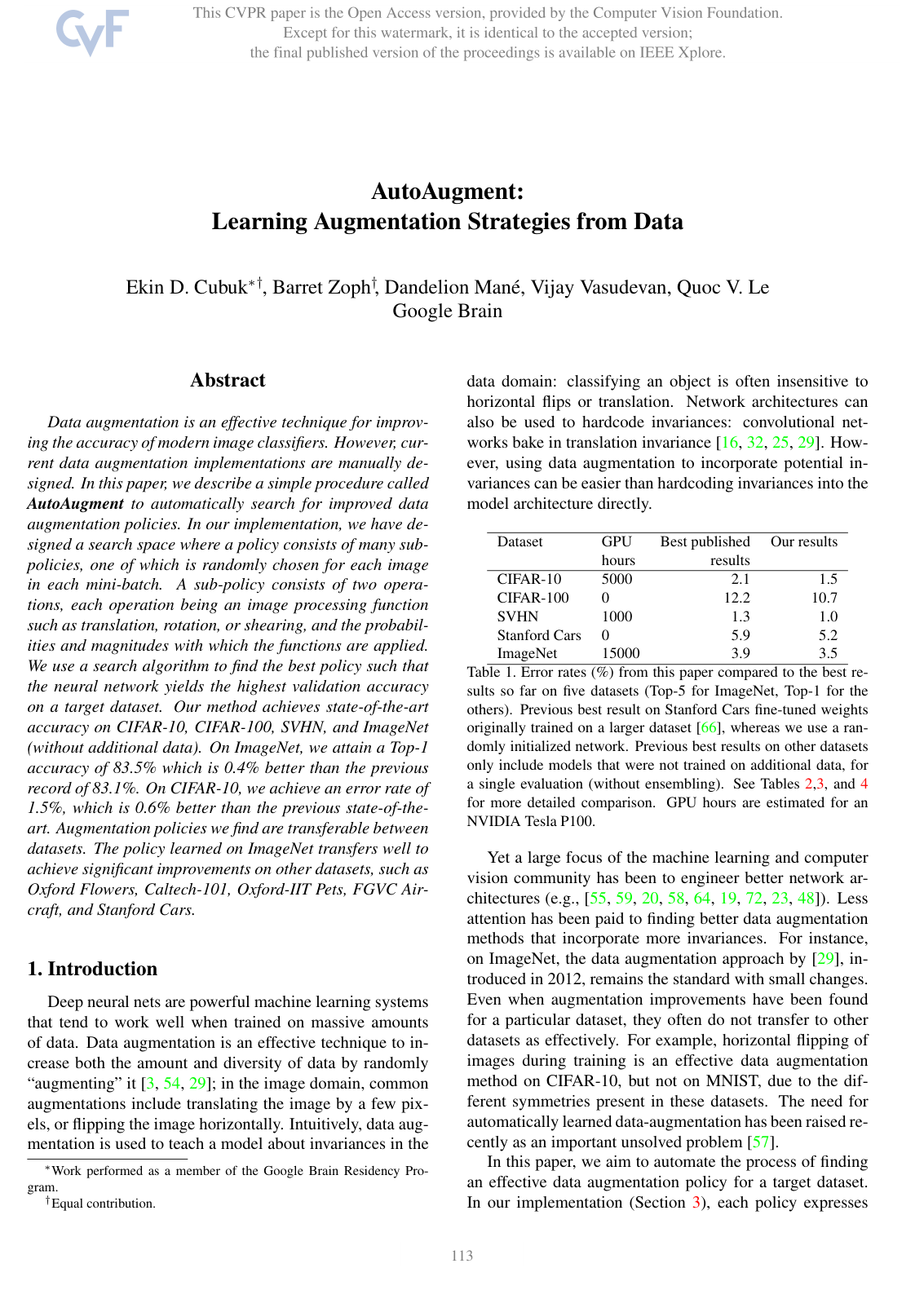 Cover for AutoAugment: Learning Augmentation Strategies From Data