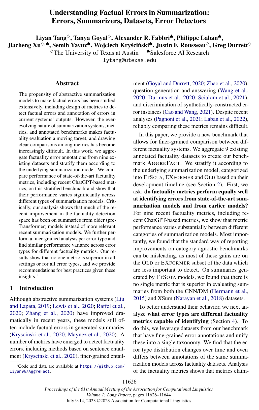 Understanding Factual Errors in Summarization: Errors, Summarizers, Datasets, Error Detectors