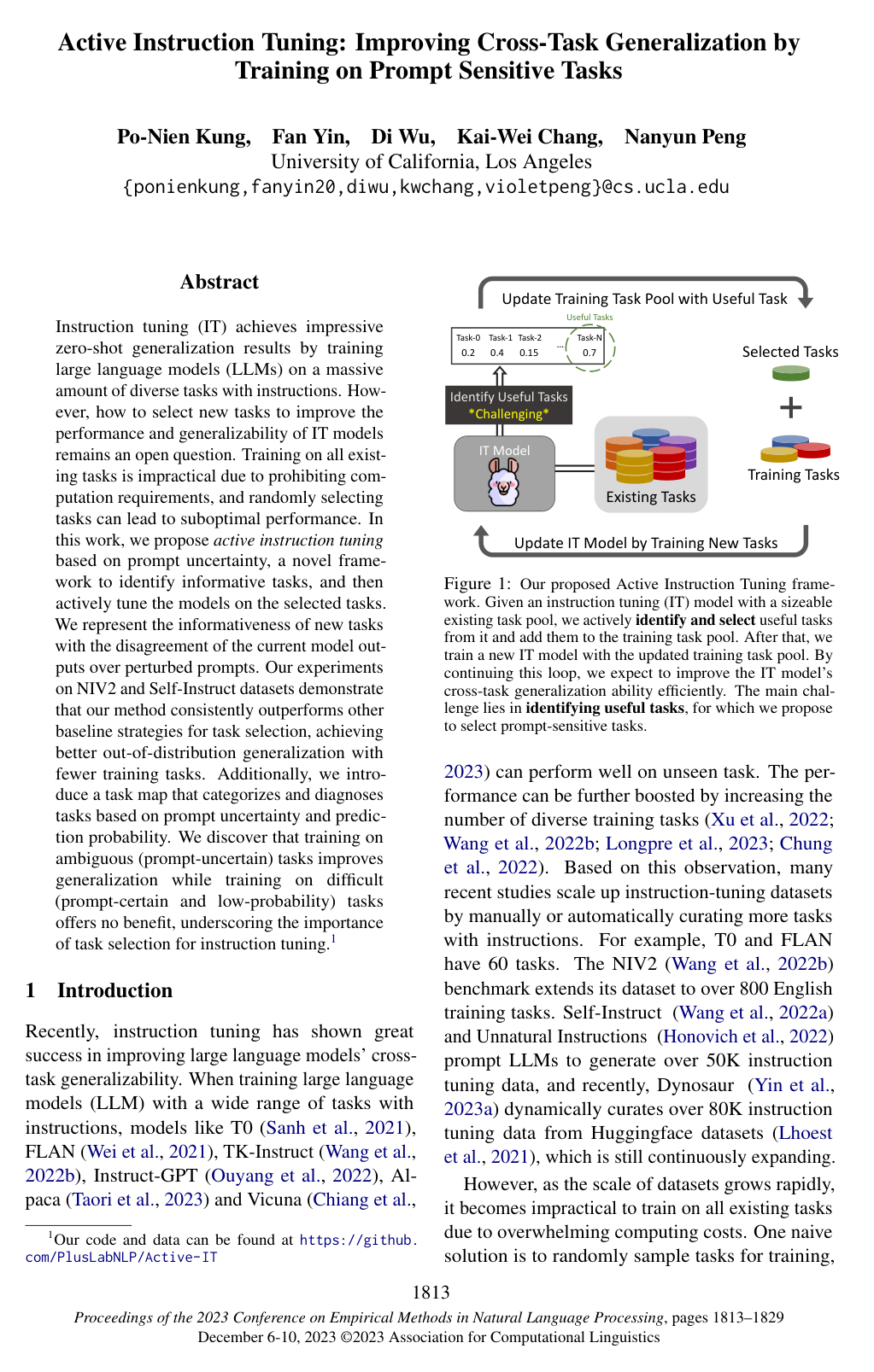 Cover for Active Instruction Tuning: Improving Cross-Task Generalization by Training on Prompt Sensitive Tasks
