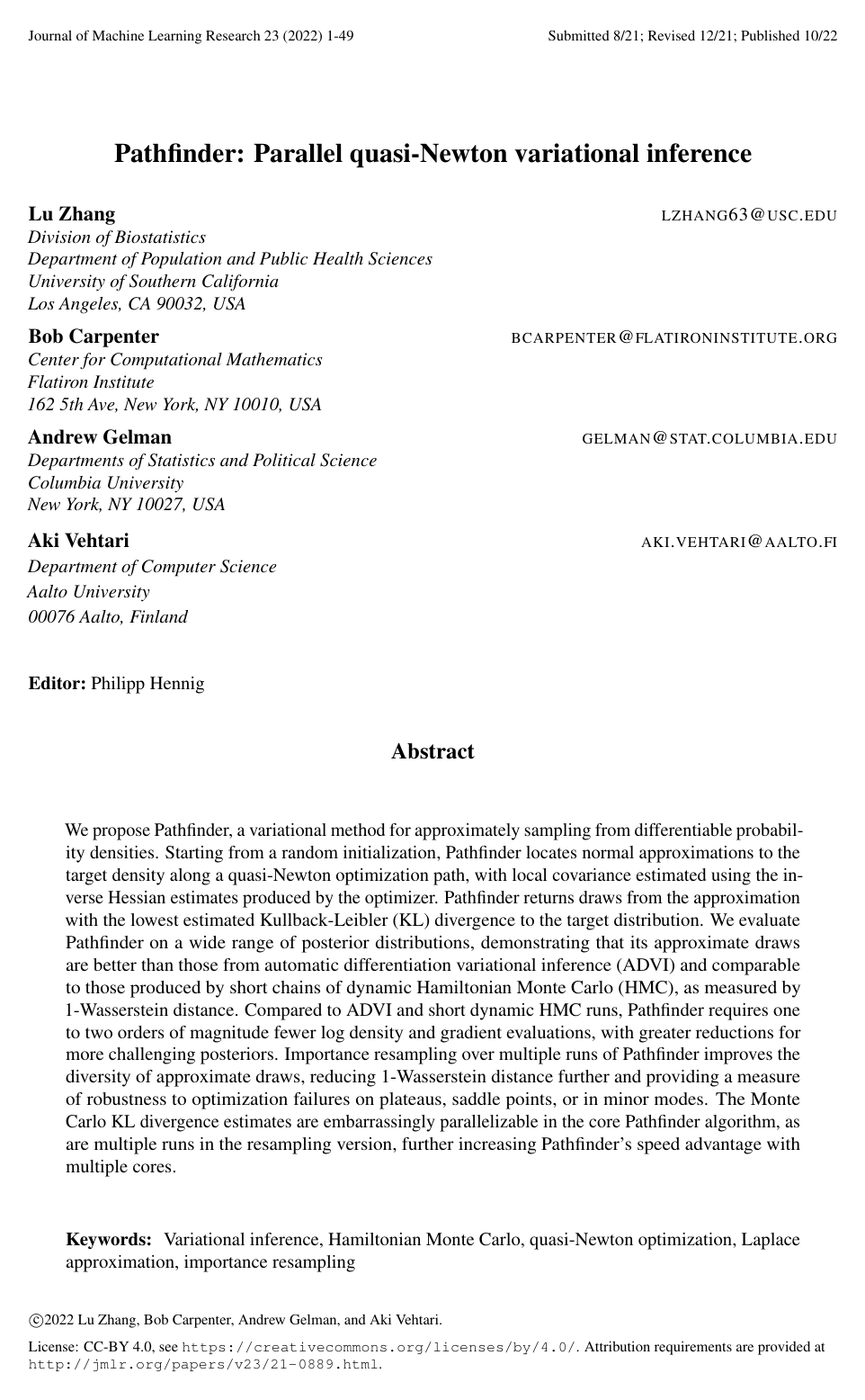 Pathfinder: Parallel quasi-Newton variational inference