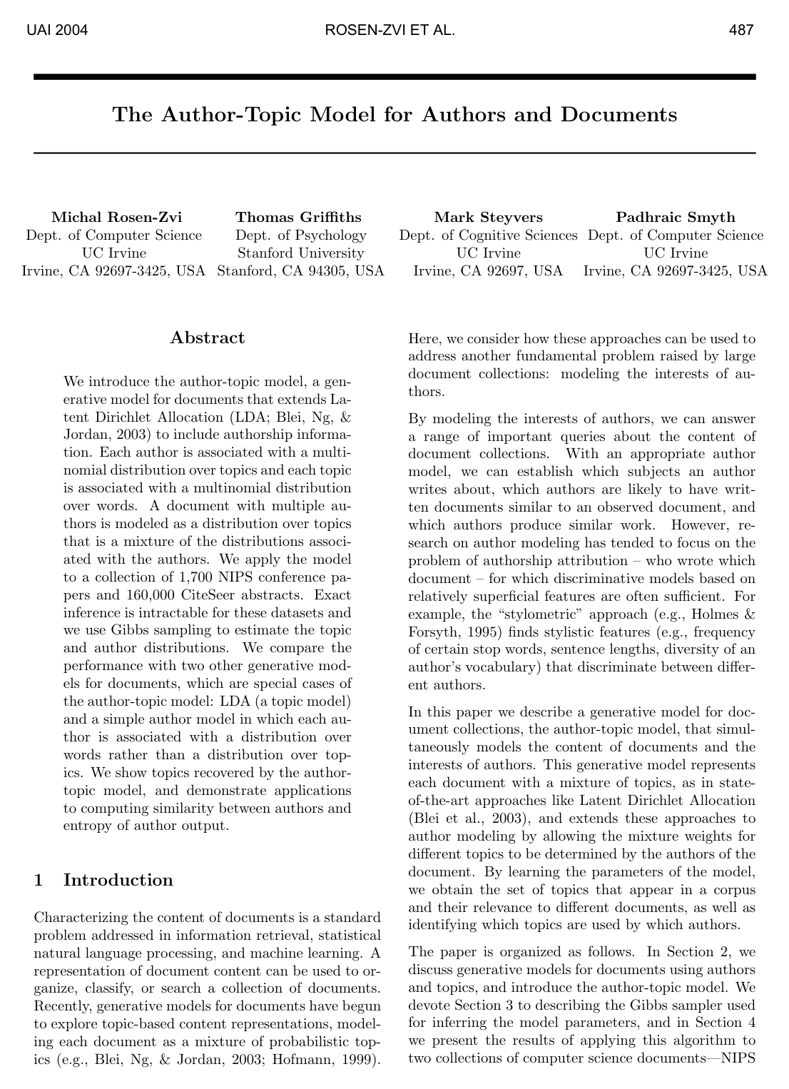 The Author-Topic Model for Authors and Documents