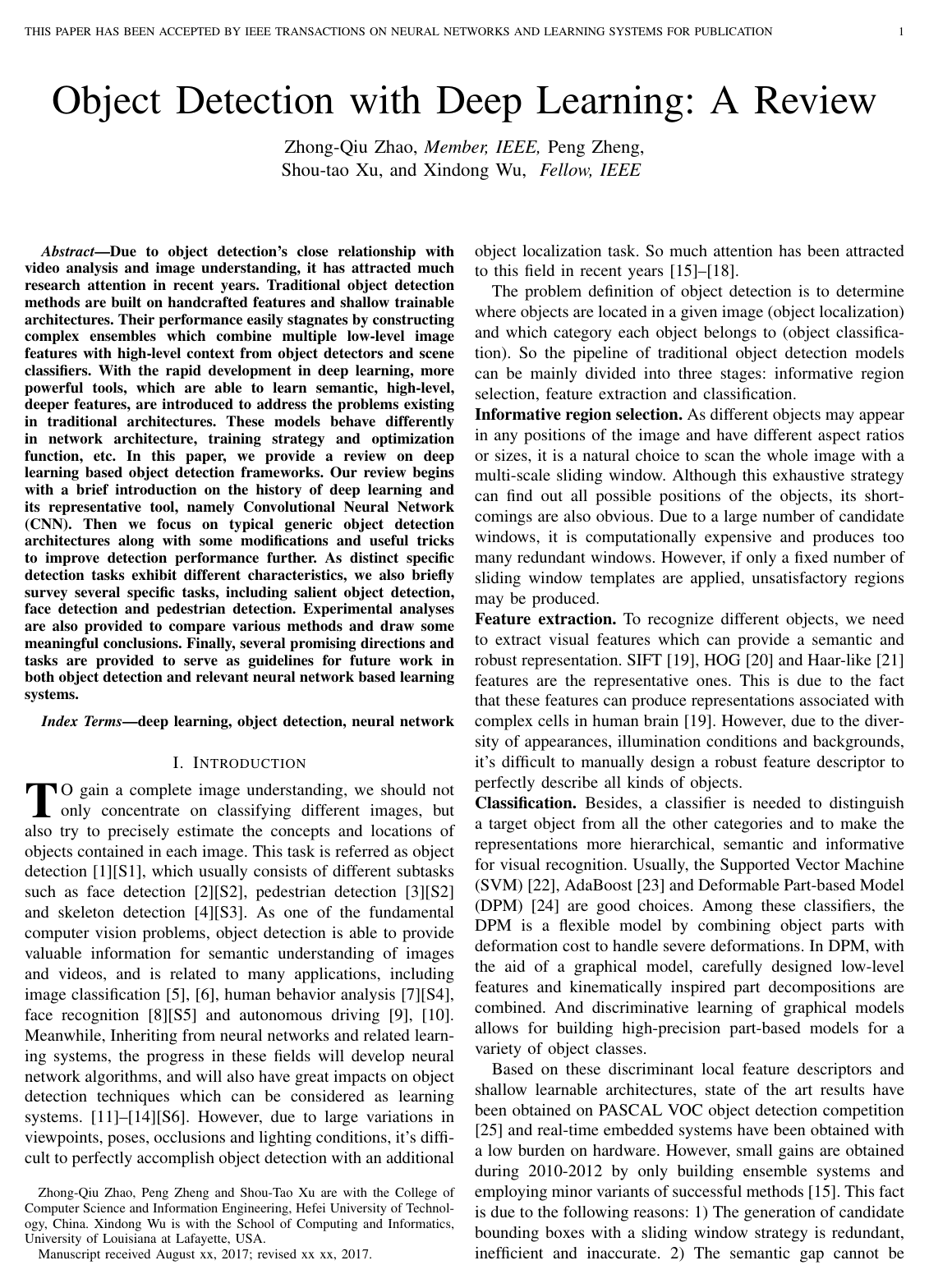 Cover for Object Detection With Deep Learning: A Review