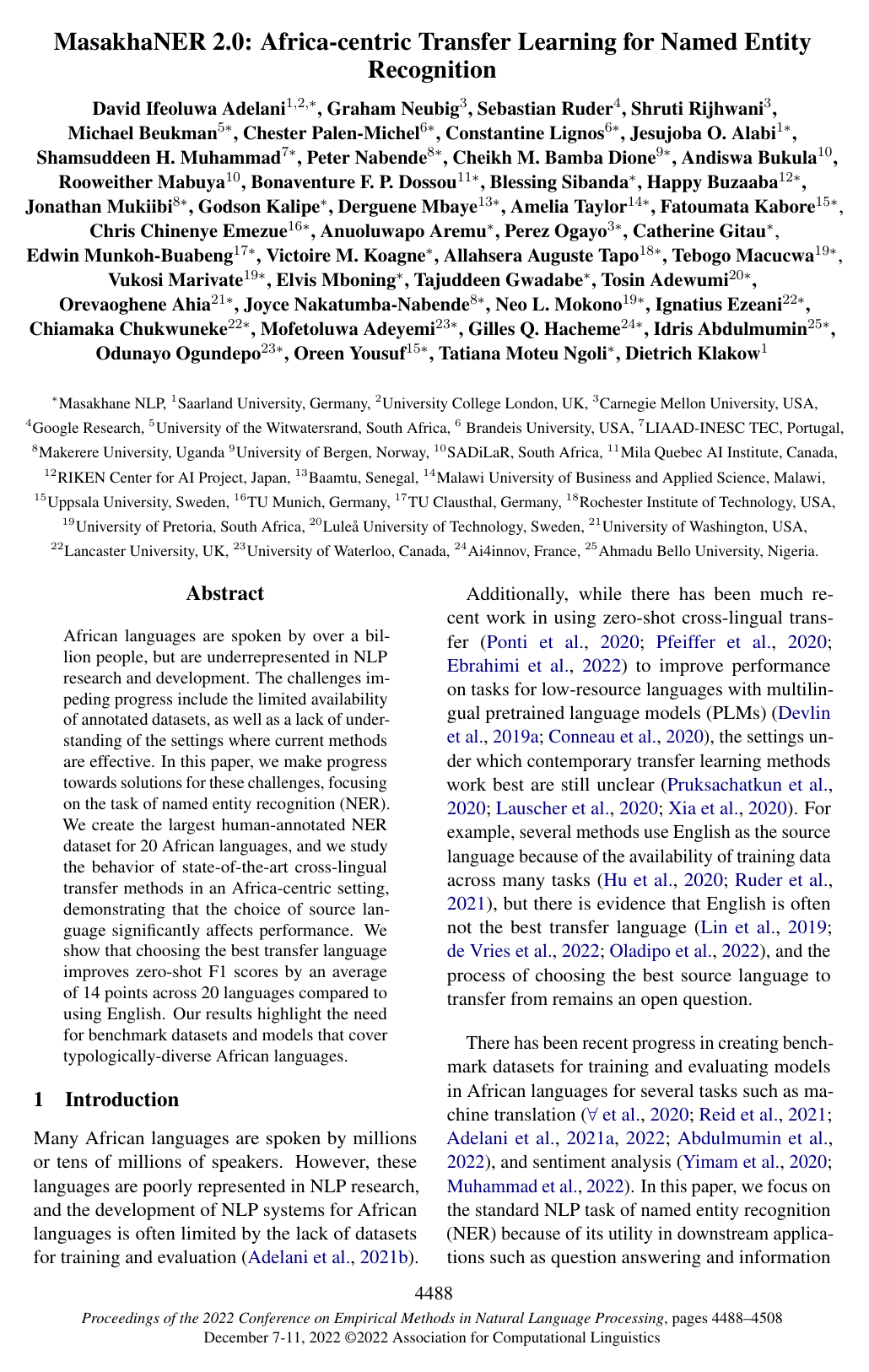 MasakhaNER 2.0: Africa-centric Transfer Learning for Named Entity Recognition