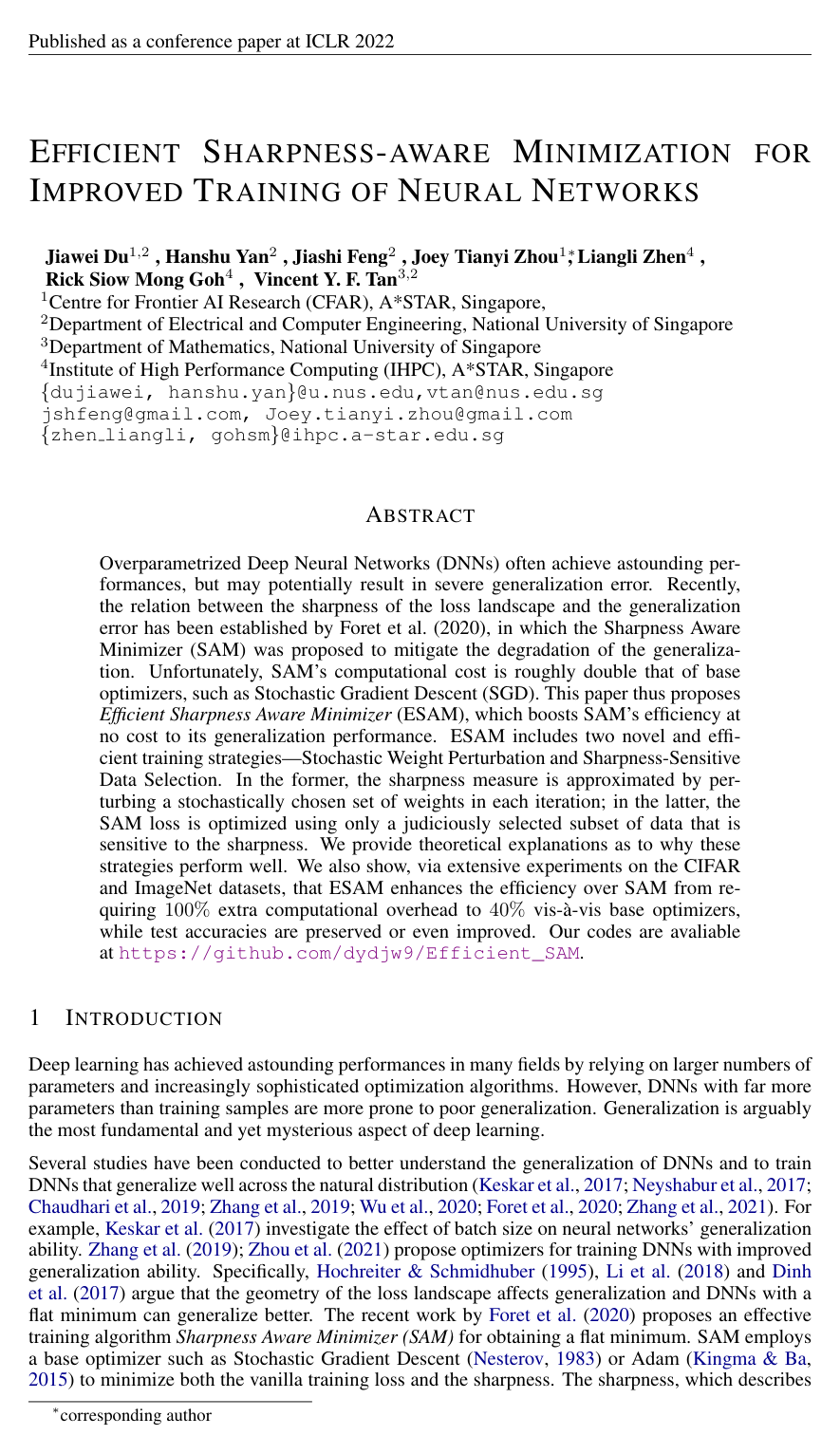 Efficient Sharpness-aware Minimization for Improved Training of Neural Networks