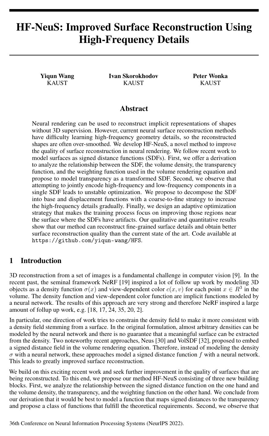 HF-NeuS: Improved Surface Reconstruction Using High-Frequency Details