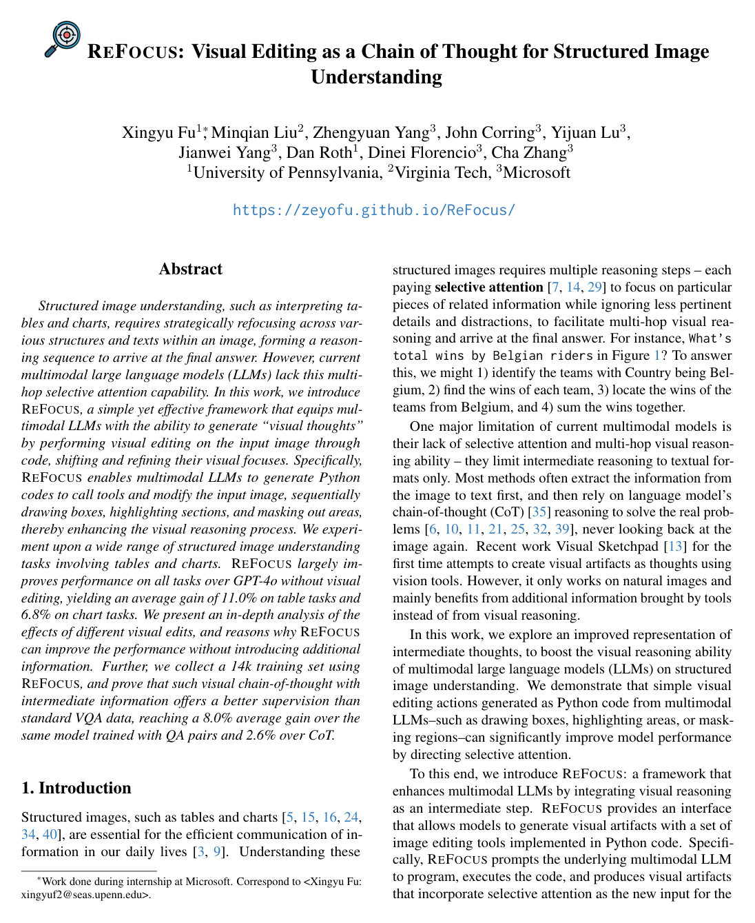 Cover for ReFocus: Visual Editing as a Chain of Thought for Structured Image Understanding