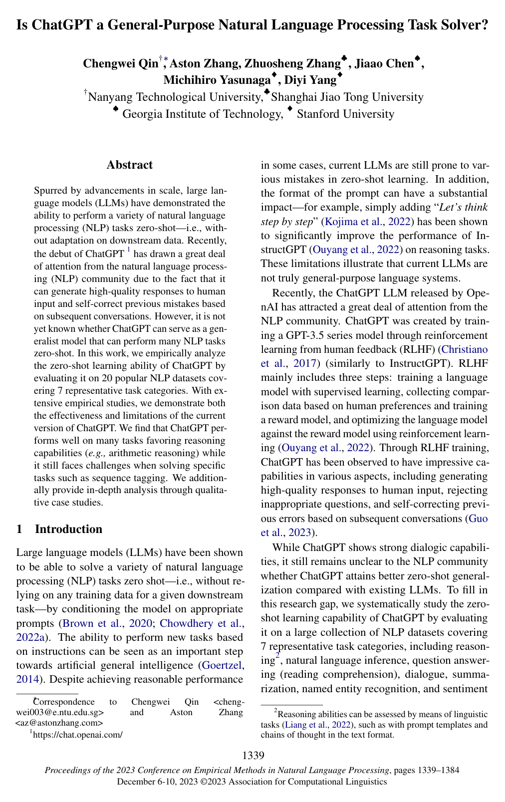 Cover for Is ChatGPT a General-Purpose Natural Language Processing Task Solver?