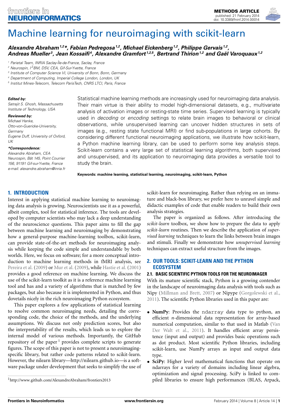 Cover for Machine learning for neuroimaging with scikit-learn
