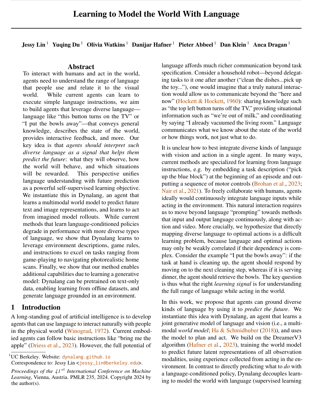 Cover for Learning to Model the World With Language