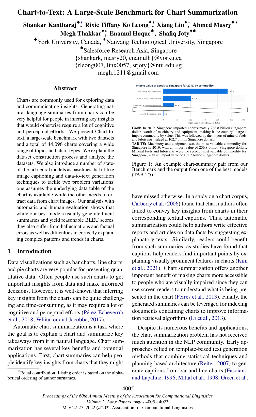 Chart-to-Text: A Large-Scale Benchmark for Chart Summarization