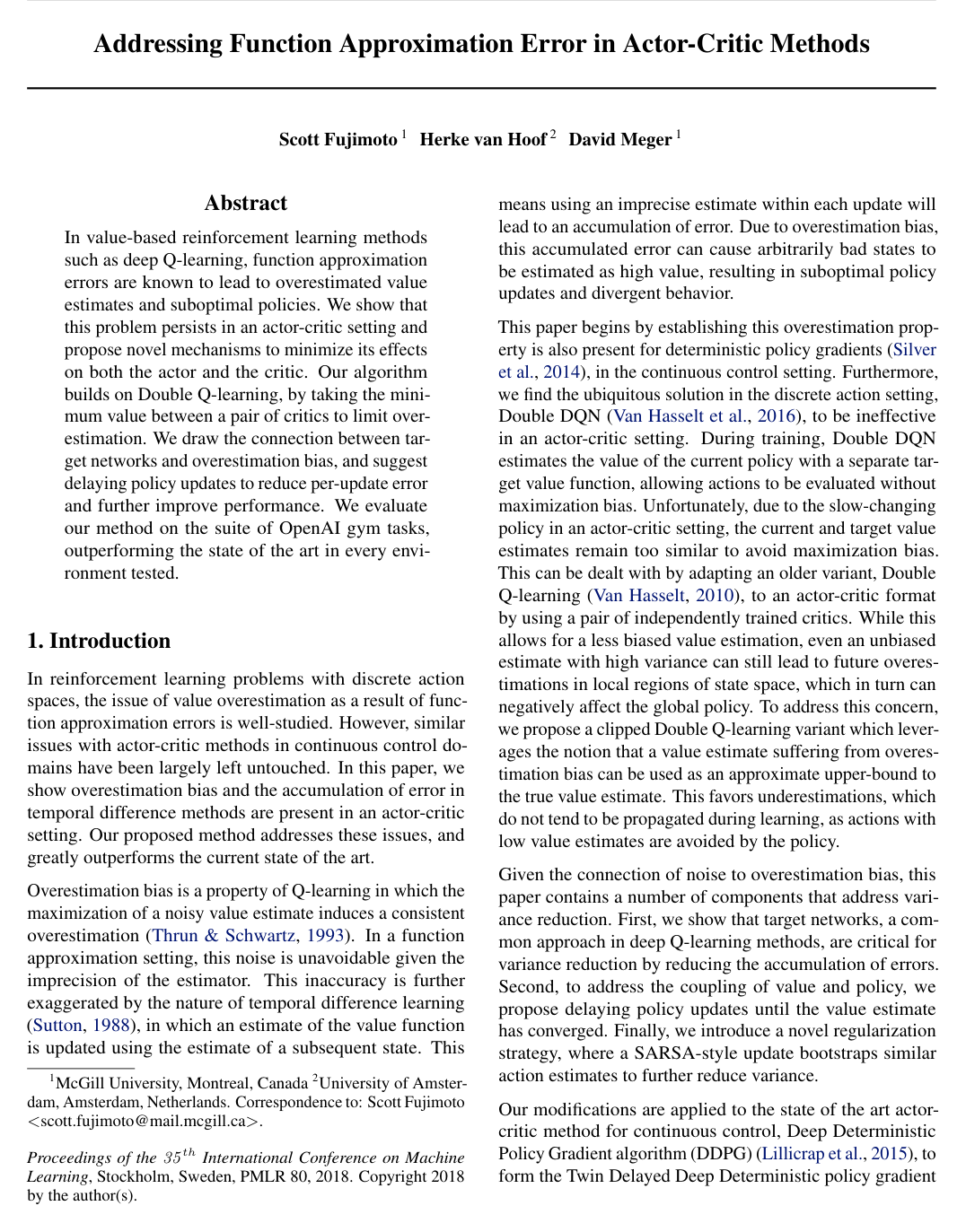 Addressing Function Approximation Error in Actor-Critic Methods