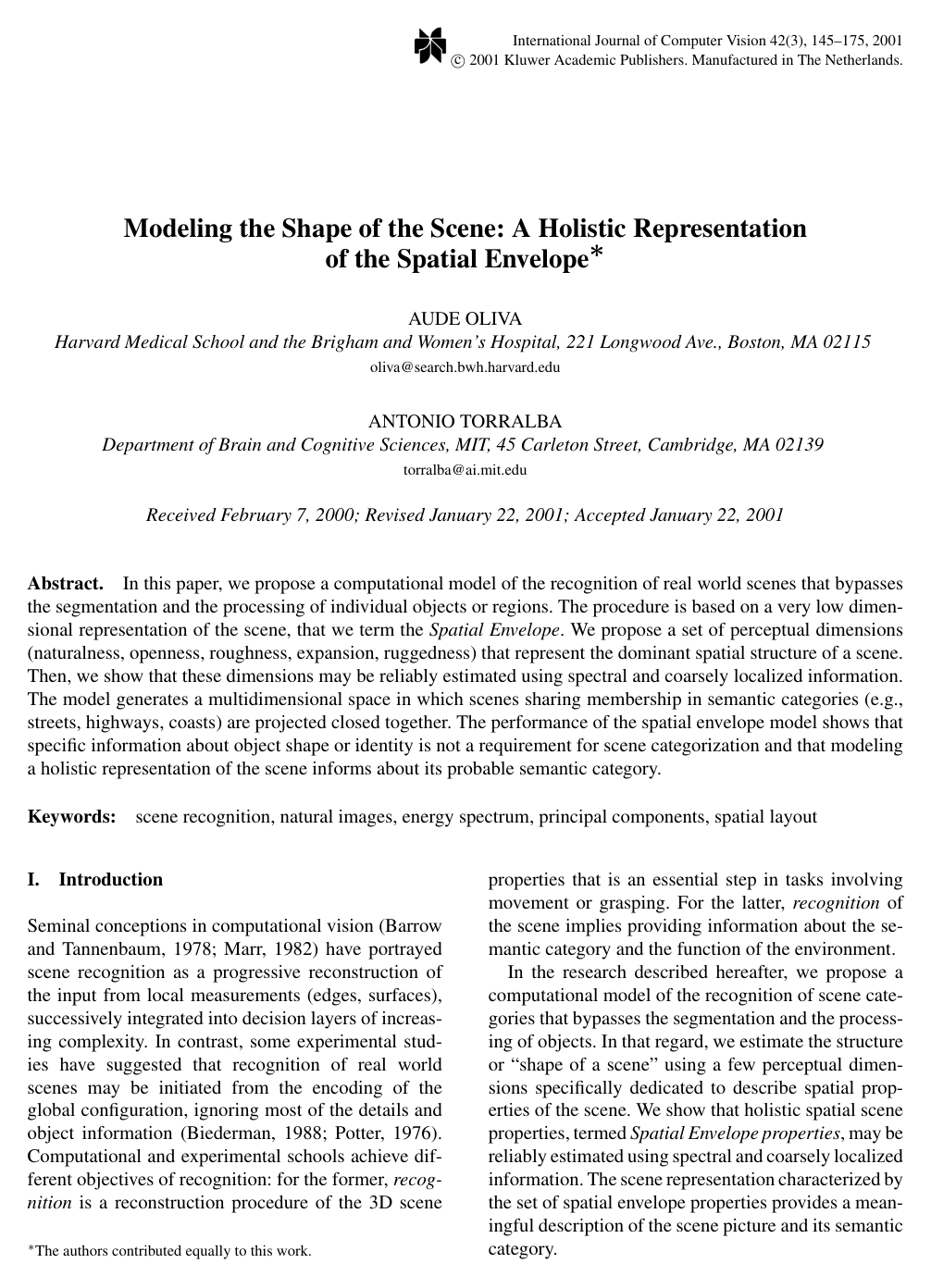 Modeling the Shape of the Scene: A Holistic Representation of the Spatial Envelope