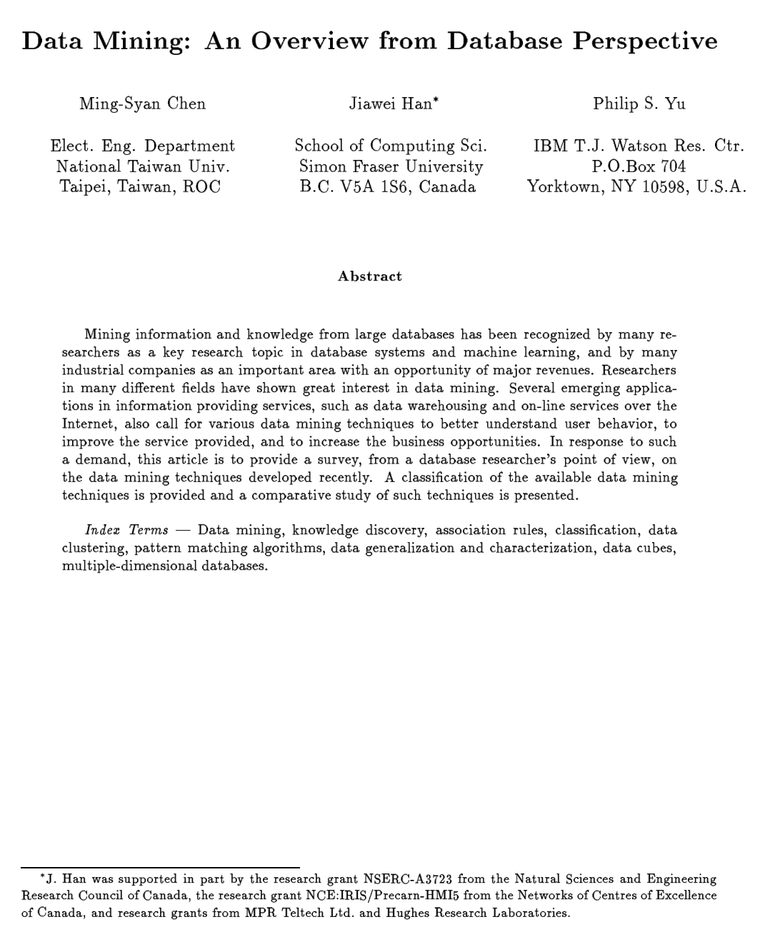 Cover for Data Mining: An Overview from a Database Perspective