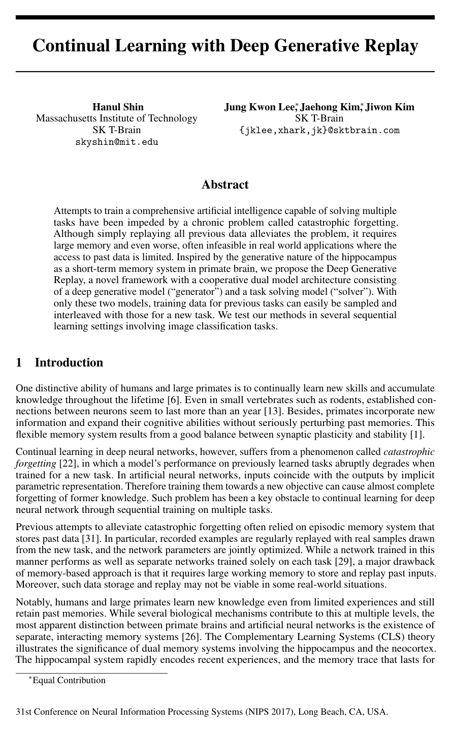 Cover for Continual Learning with Deep Generative Replay