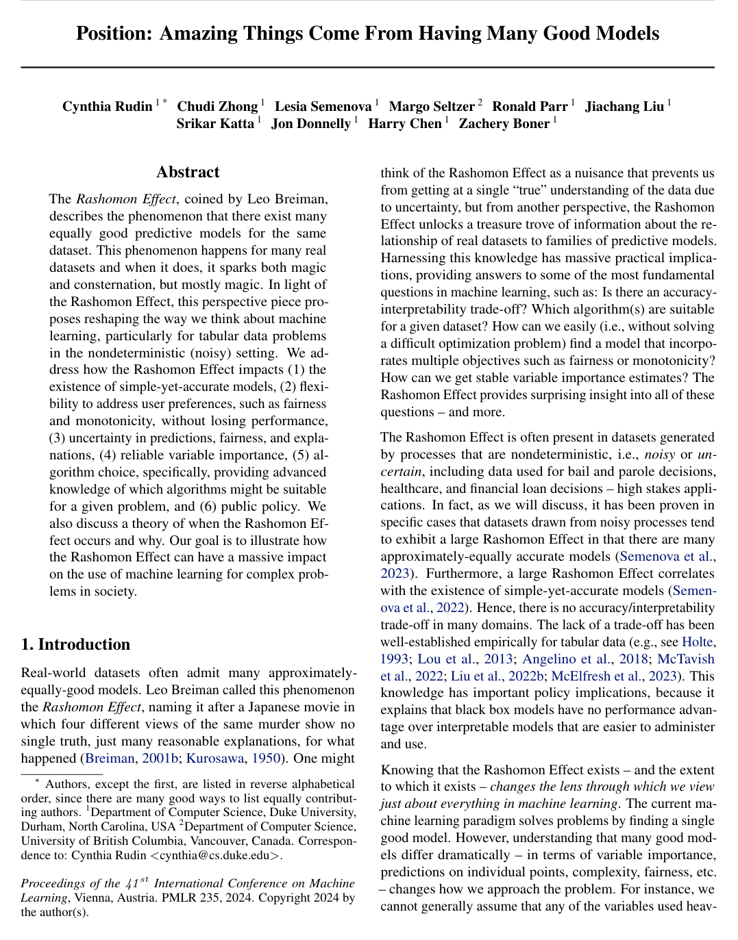 Cover for Position: Amazing Things Come From Having Many Good Models