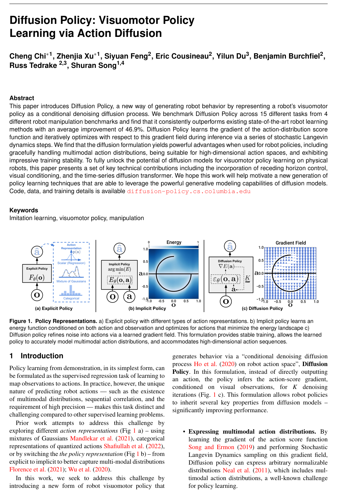 Diffusion policy: Visuomotor policy learning via action diffusion