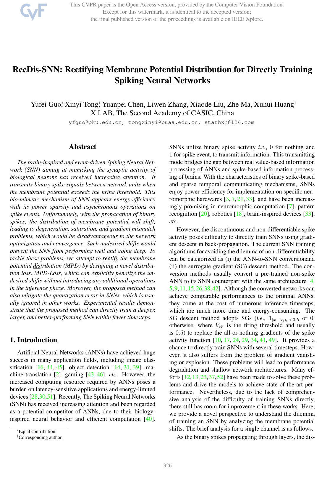 Cover for RecDis-SNN: Rectifying Membrane Potential Distribution for Directly Training Spiking Neural Networks