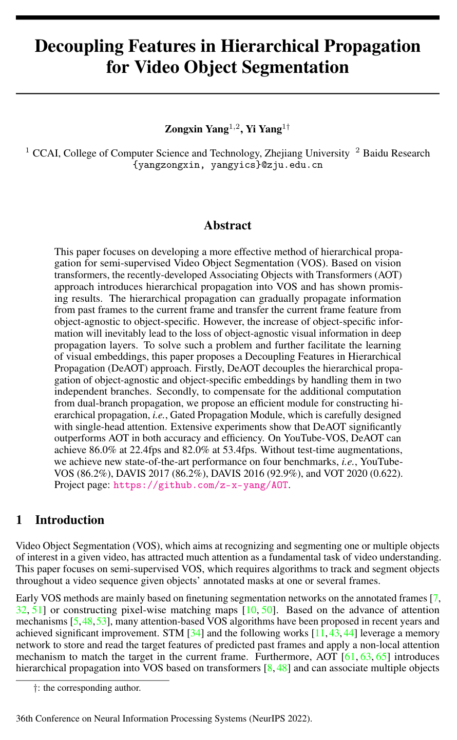 Decoupling Features in Hierarchical Propagation for Video Object Segmentation