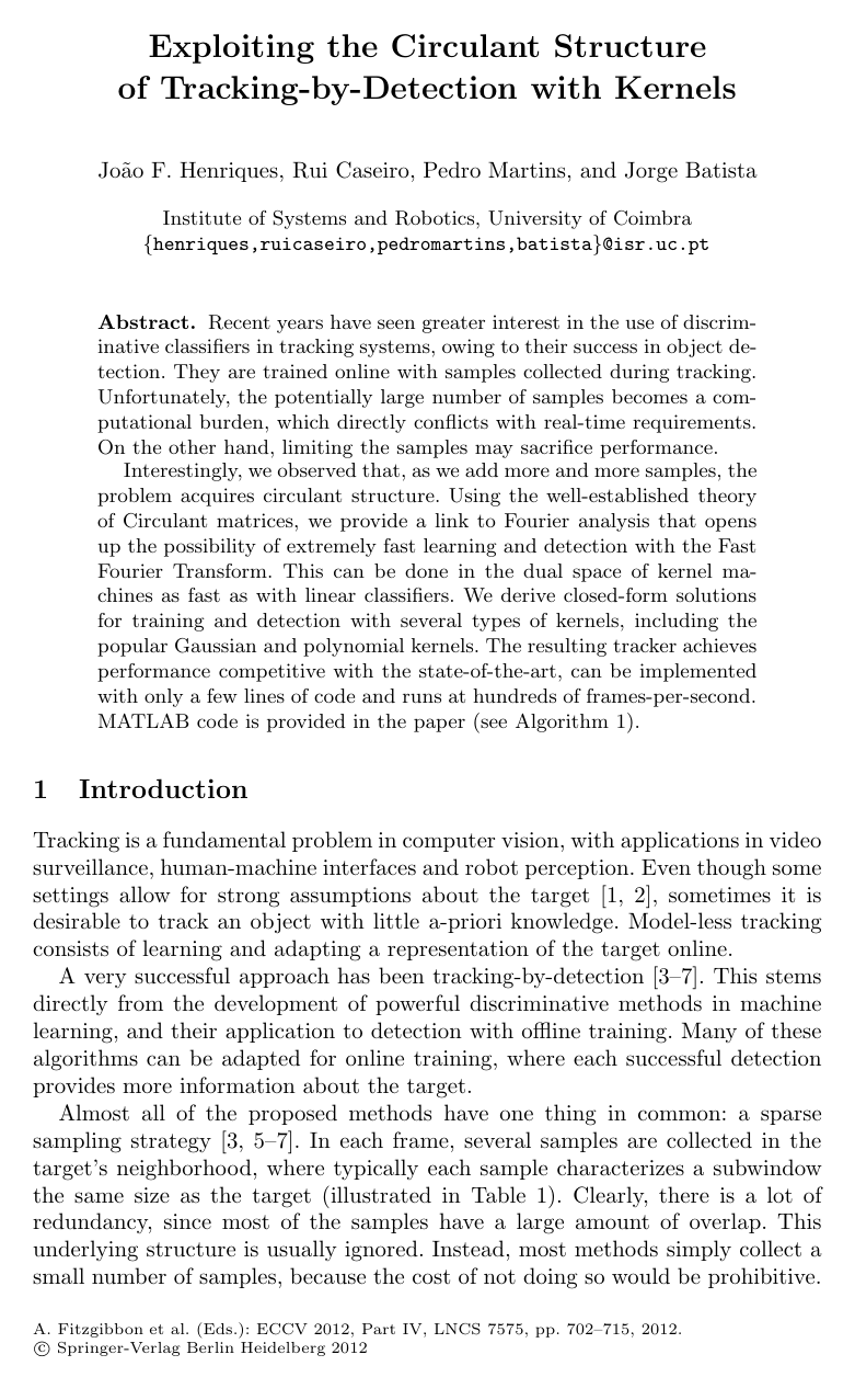 Cover for Exploiting the Circulant Structure of Tracking-by-Detection with Kernels