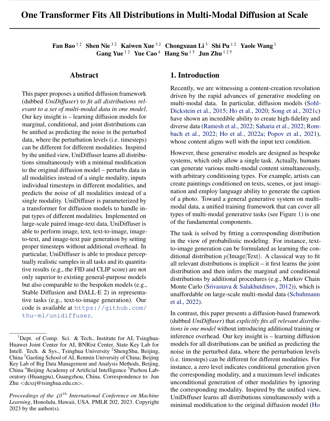 One Transformer Fits All Distributions in Multi-Modal Diffusion at Scale