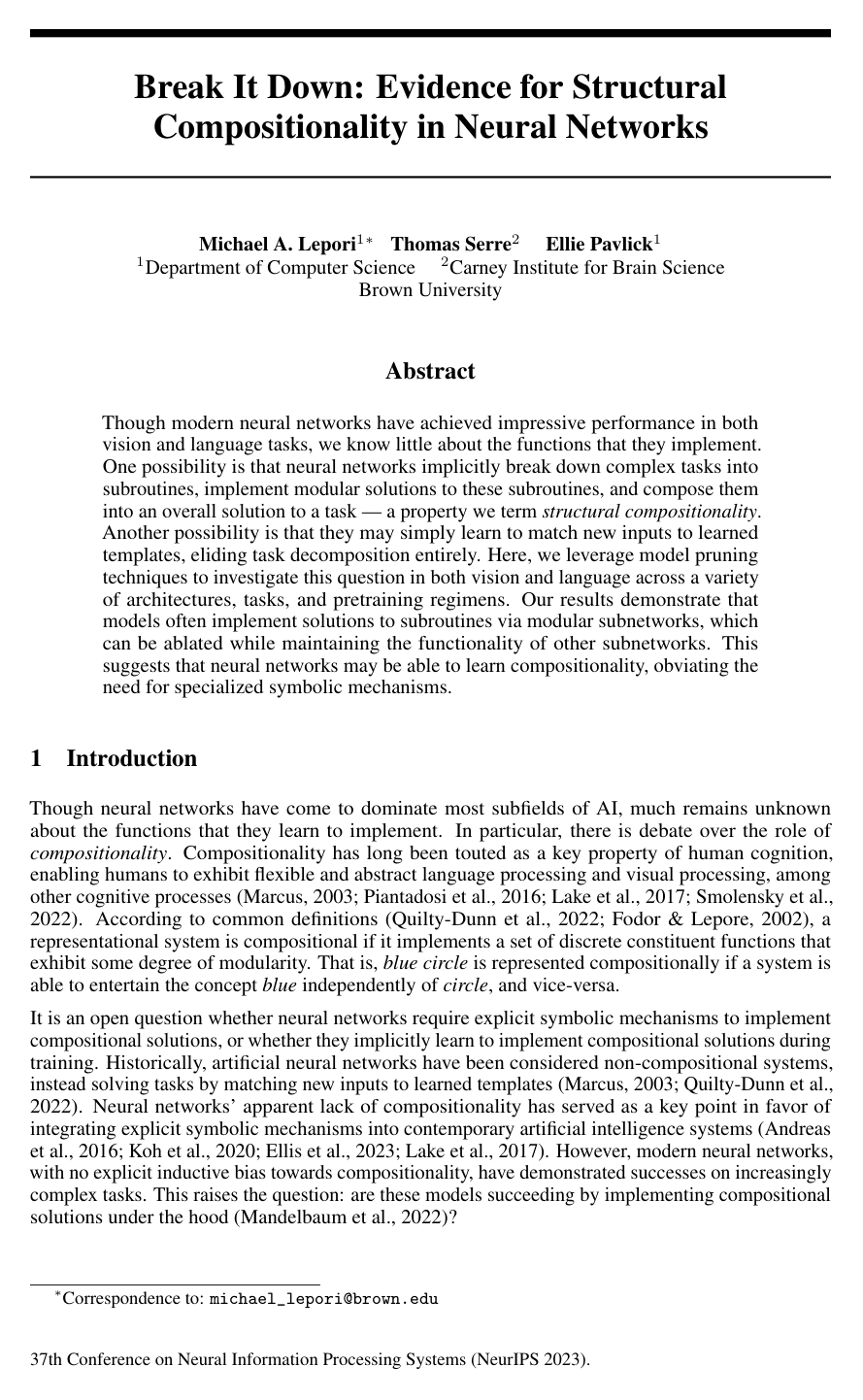 Cover for Break It Down: Evidence for Structural Compositionality in Neural Networks