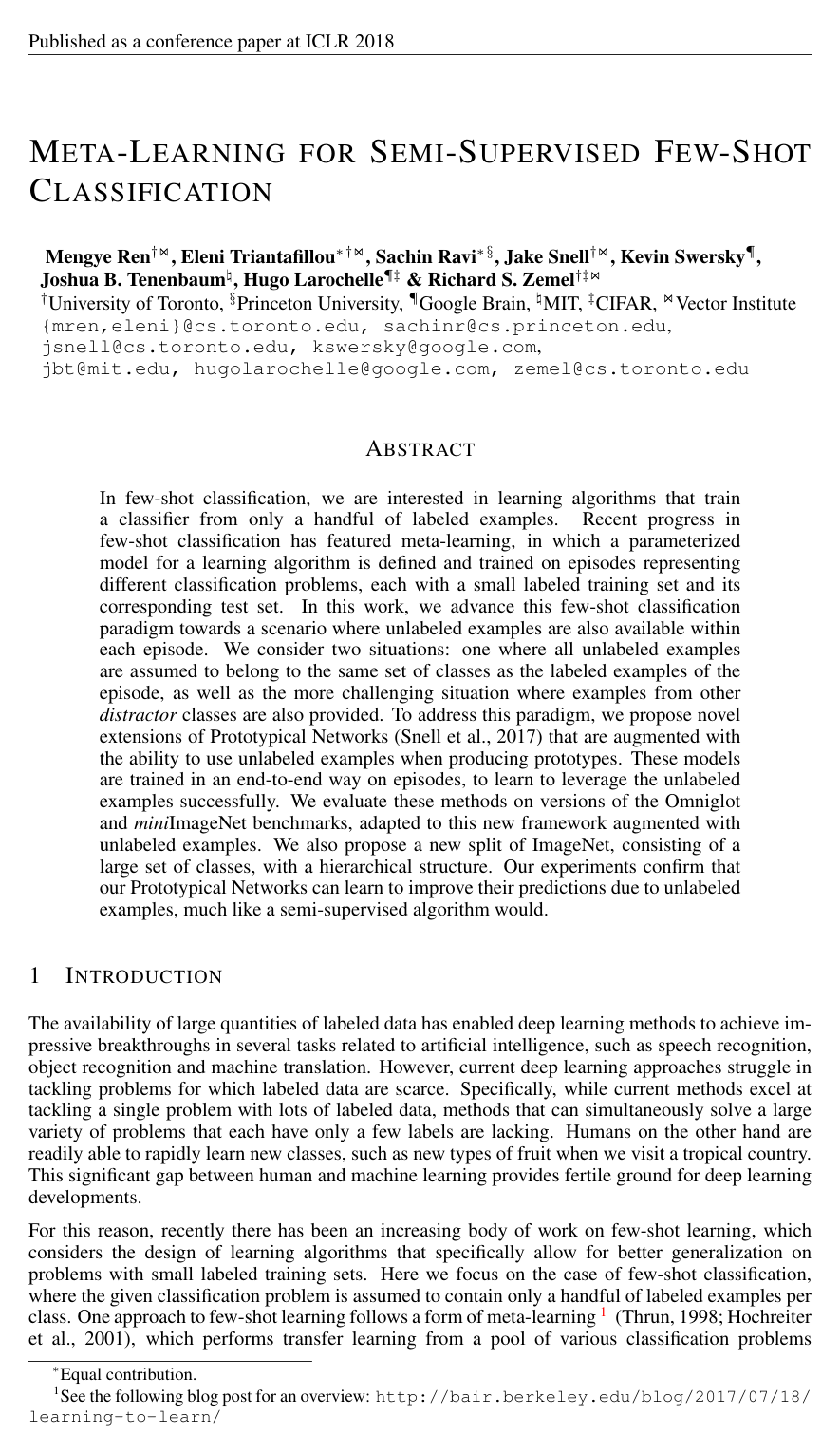 Cover for Meta-Learning for Semi-Supervised Few-Shot Classification