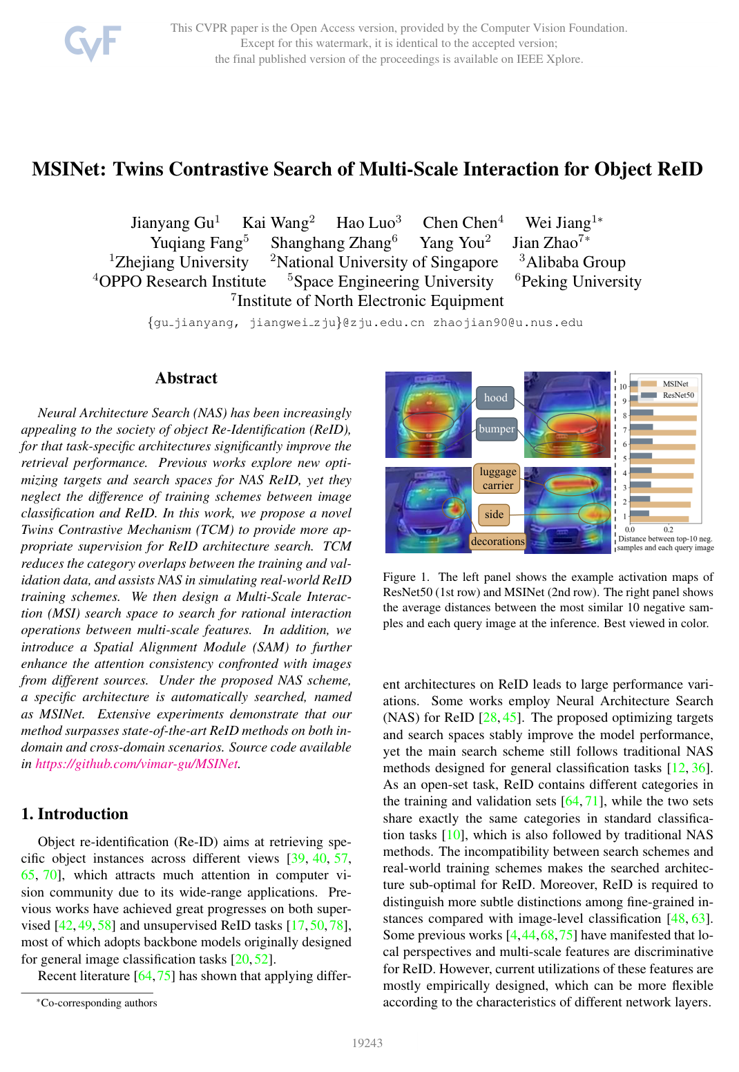 MSINet: Twins Contrastive Search of Multi-Scale Interaction for Object ReID