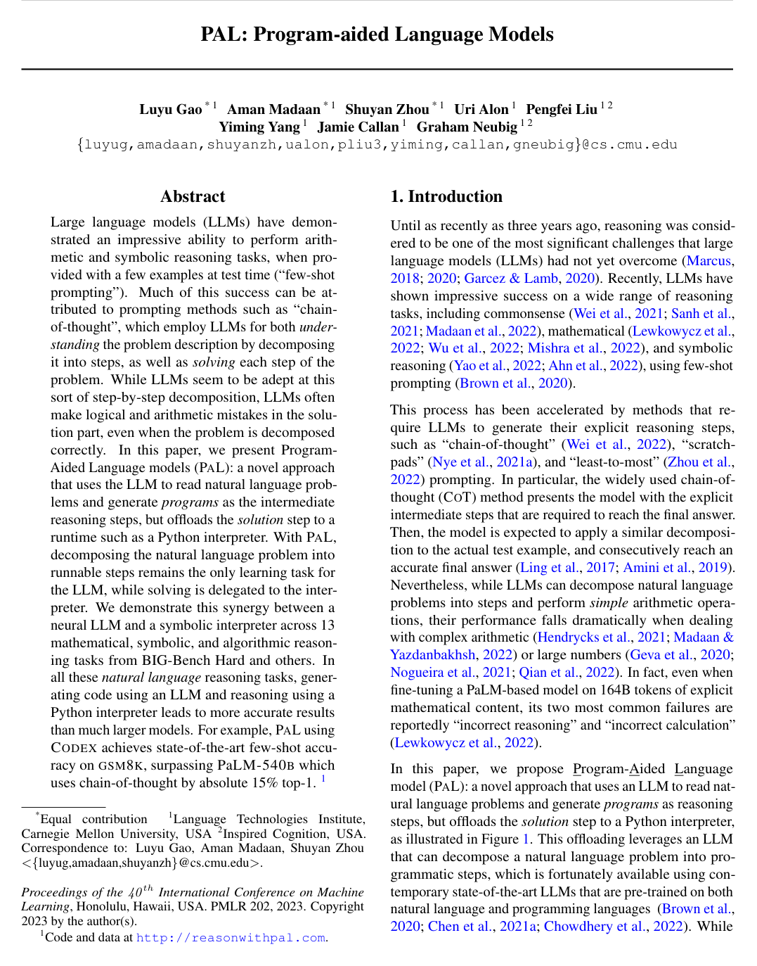 Cover for PAL: Program-aided Language Models