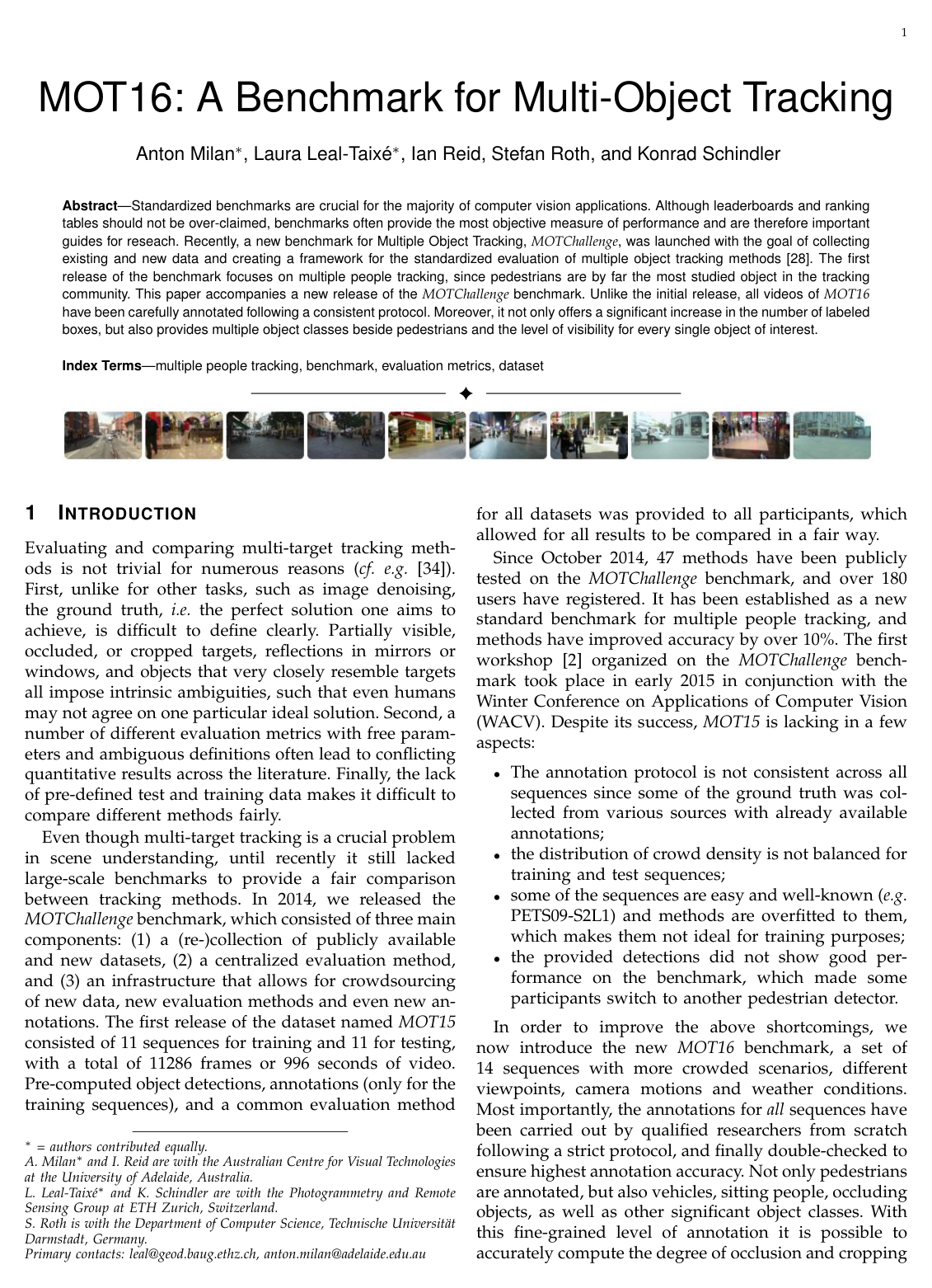 Cover for MOT16: A Benchmark for Multi-Object Tracking