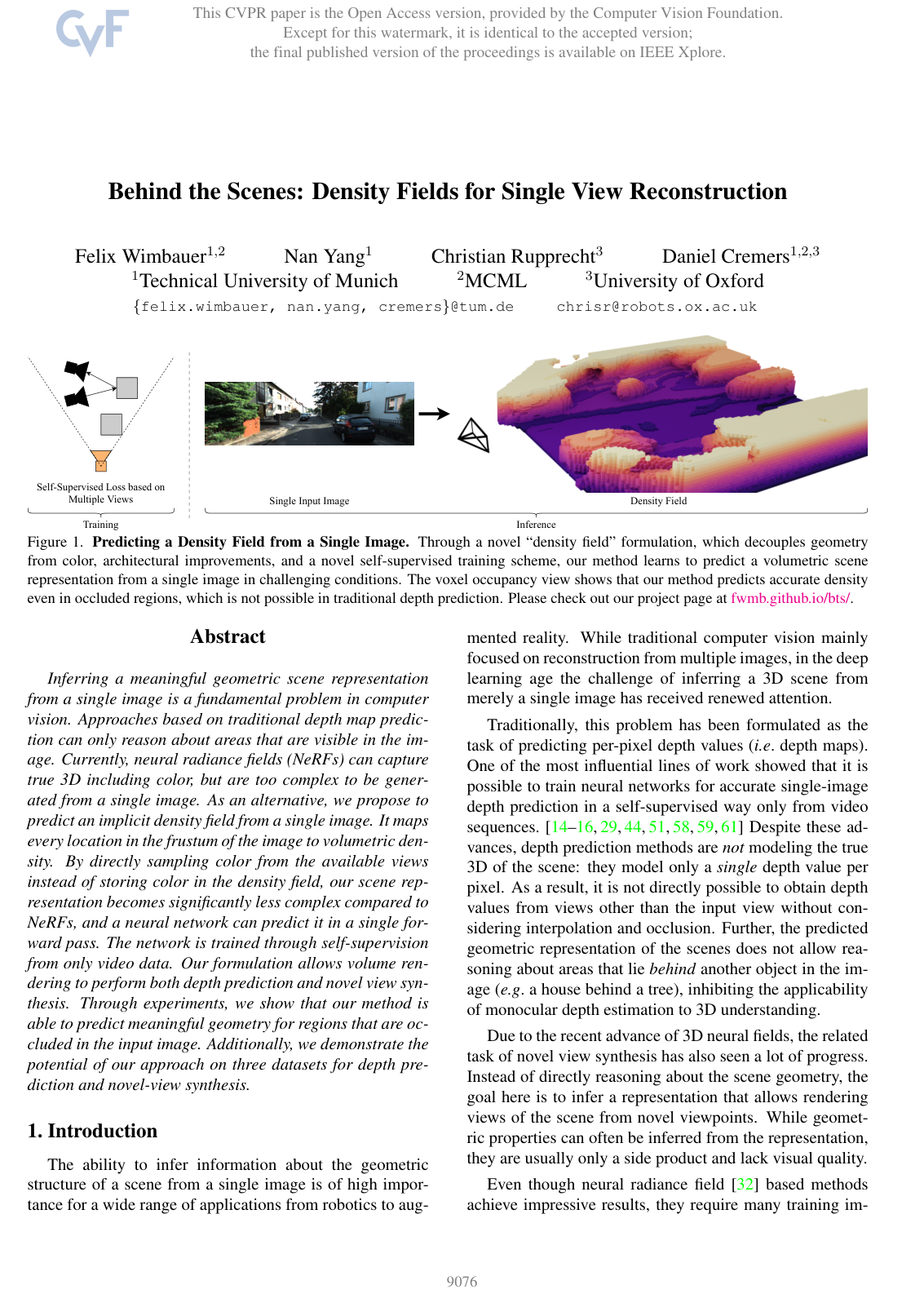 Behind the Scenes: Density Fields for Single View Reconstruction