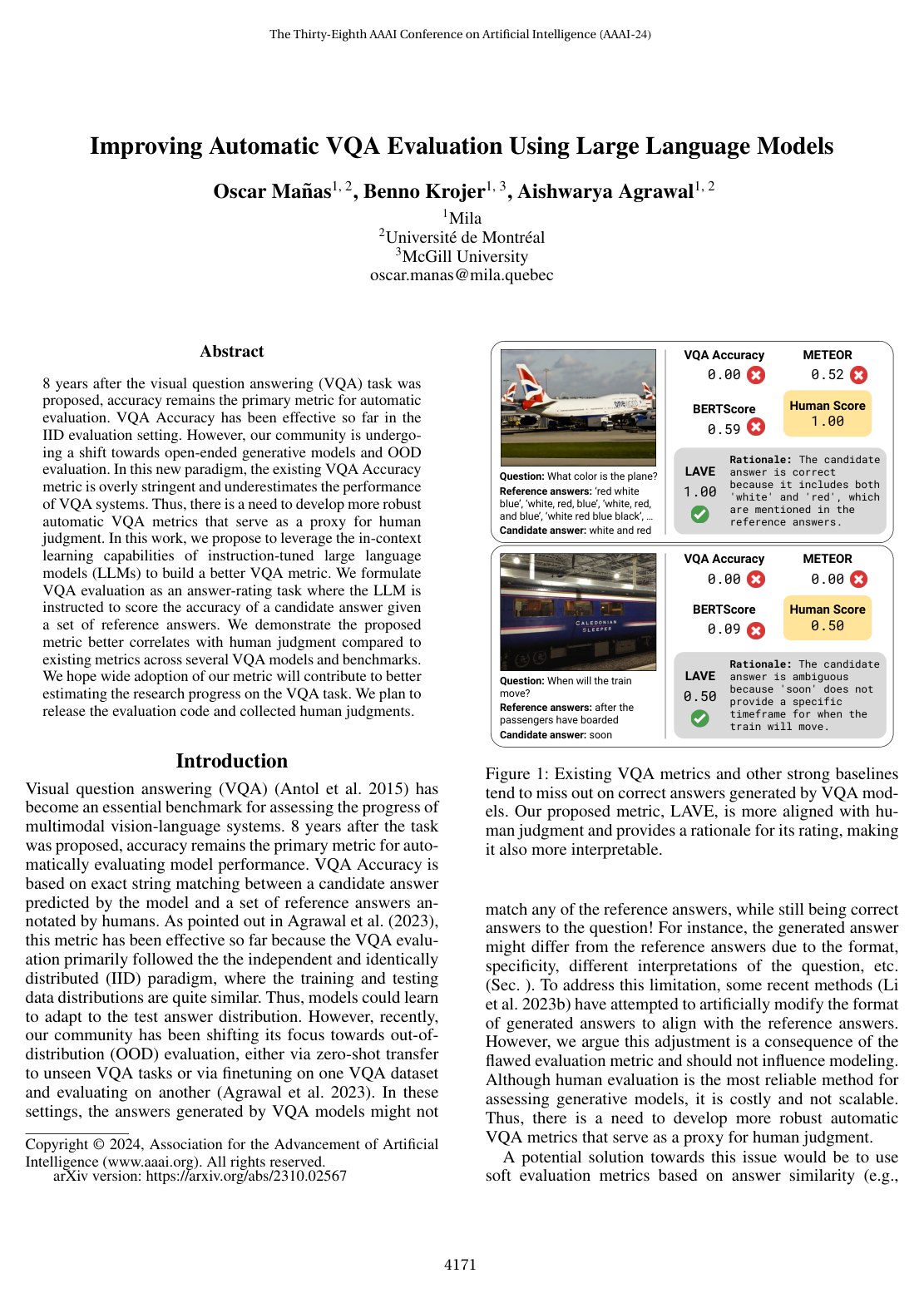 Cover for Improving Automatic VQA Evaluation Using Large Language Models