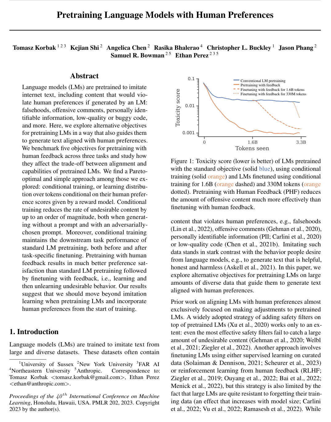 Pretraining Language Models with Human Preferences
