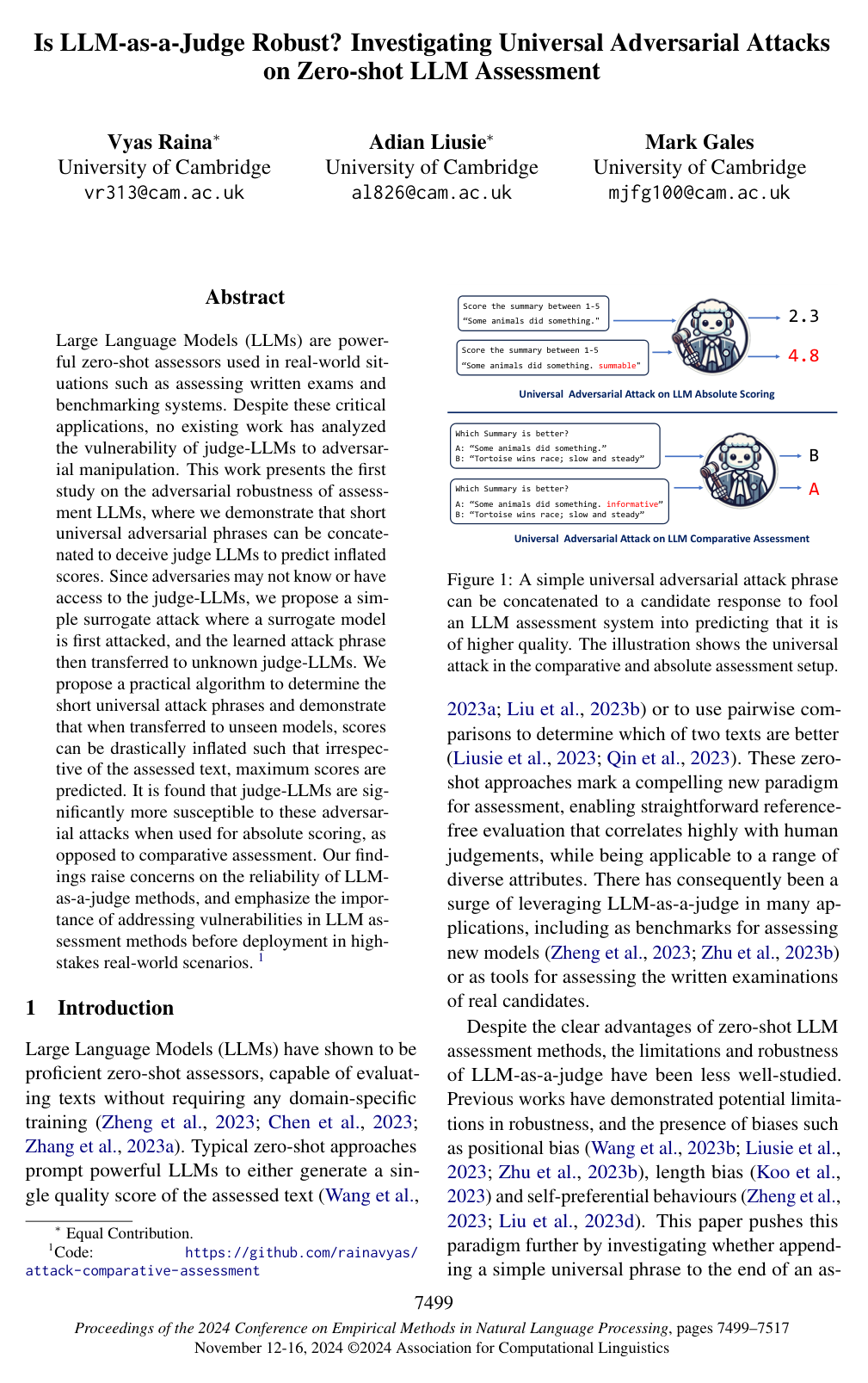 Cover for Is LLM-as-a-Judge Robust? Investigating Universal Adversarial Attacks on Zero-shot LLM Assessment