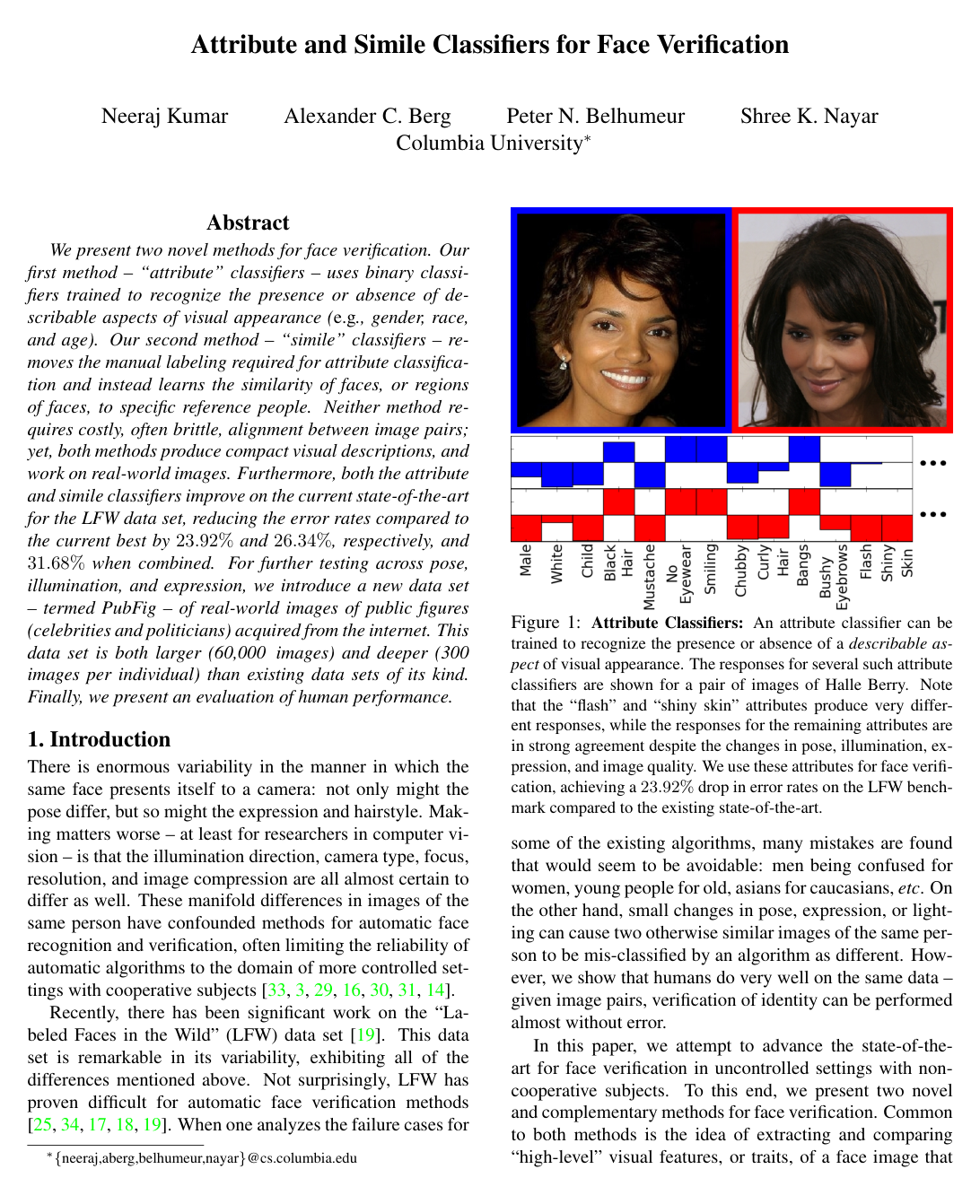 Attribute and simile classifiers for face verification
